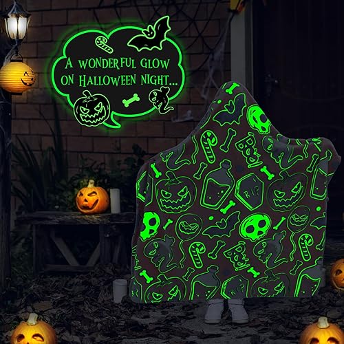 Miniatura 5 de Manta de Halloween para niños y adultos, manta de Halloween que brilla en la oscuridad, con estampado espeluznante de calabaza, murciélago,