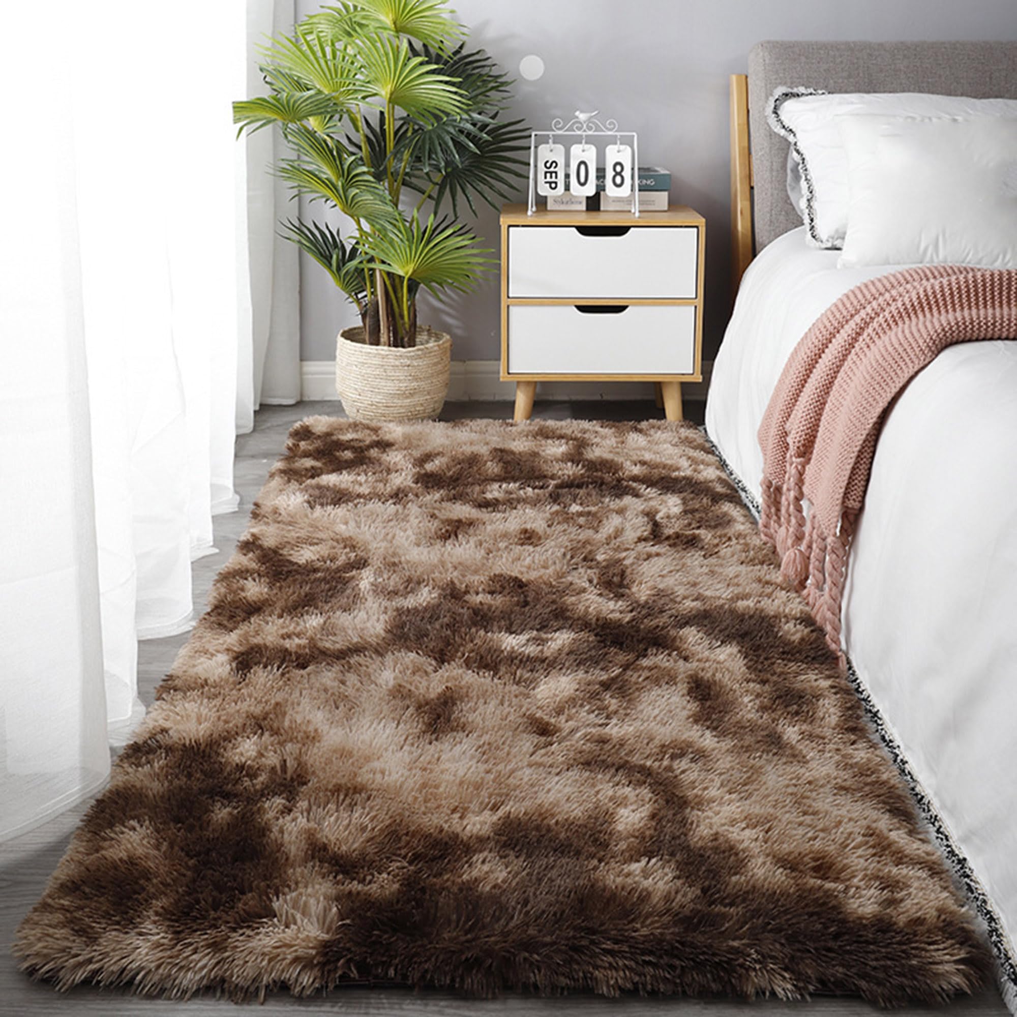 Tappeto shaggy morbido e felpato, per camera da letto e cameretta dei bambini, antiscivolo, a pelo lungo, marrone, 140 x 200 cm, perfetto per arredare la casa con stile