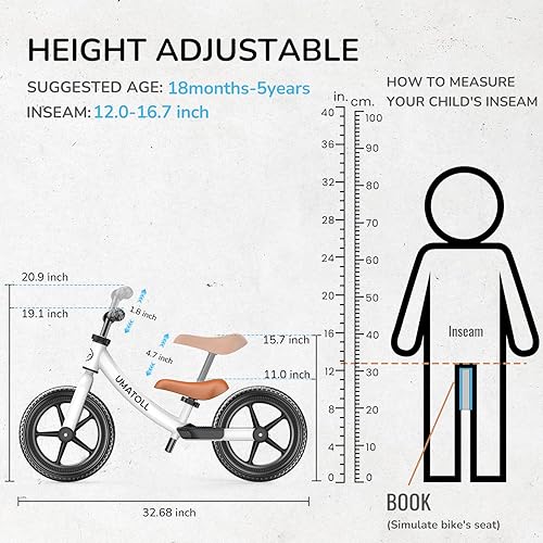 Miniatura 3 de Umatoll Bicicleta de equilibrio para niños de 2 años, juguete de bicicleta para niños de 18 meses a 5 años, ajuste sin herramientas, regalos para