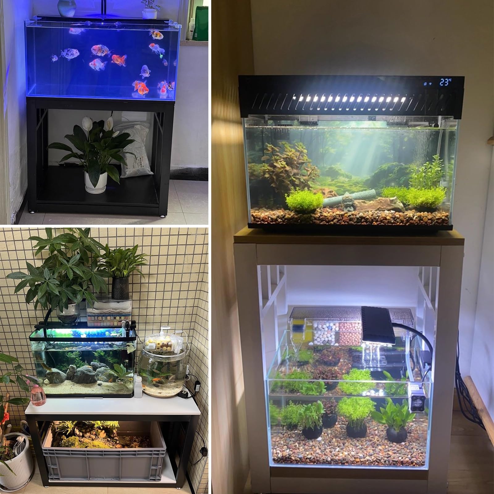 Stojak na Akwarium Hodowlane, Uchwyt na Terrarium, Metalowo-Drewniana Konstrukcja, Wielofunkcyjny Regał do Przechowywania do Domu, Biura lub Gabinetu.(Black,100x50cm/39.3x19.6in)