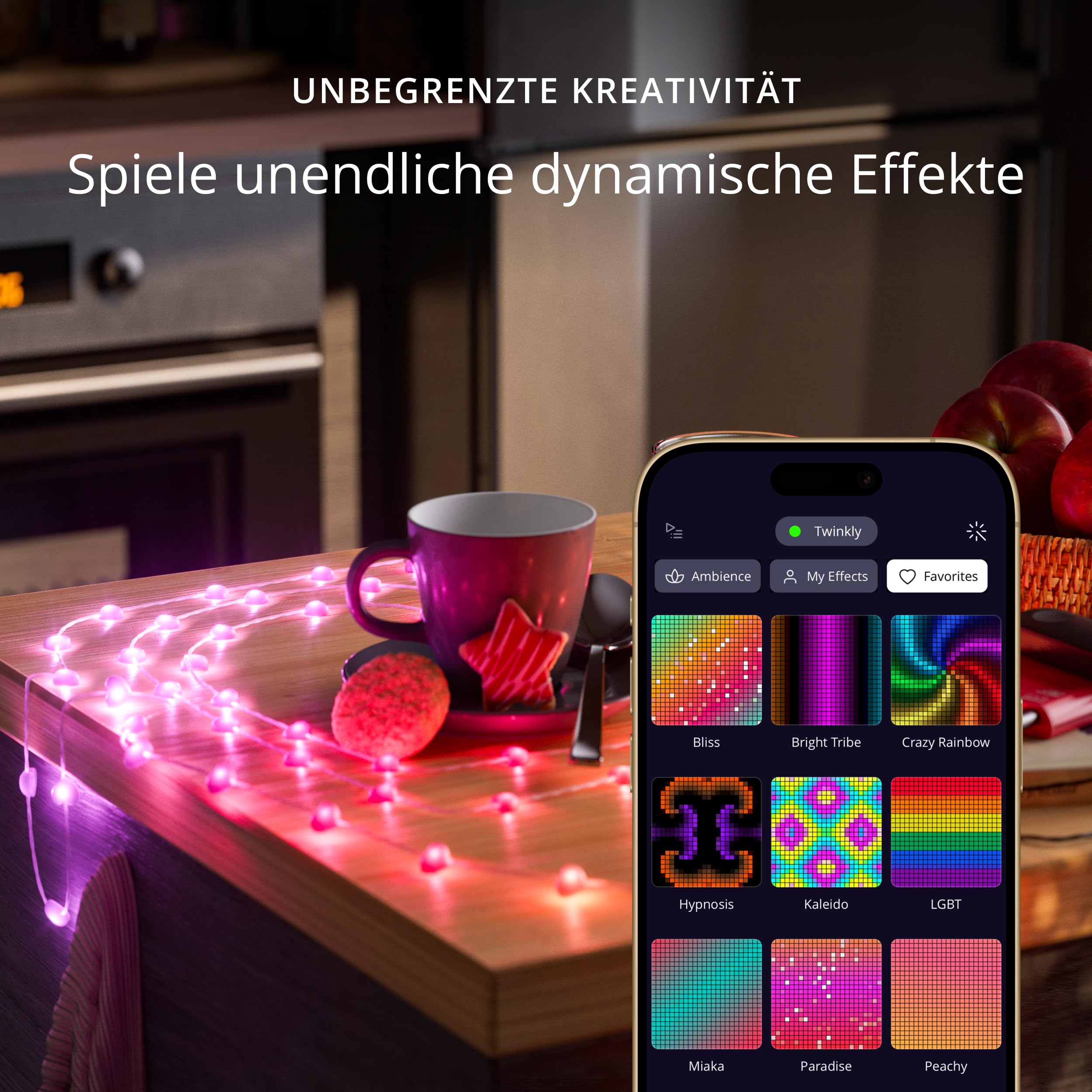 Twinkly Strings USB-C Hearts 100 LED, LED-Lichterkette in Herzform, RGB LED-Lichter Mehrfarbig, Lichter zum Valentinstag, Kompatibel mit Alexa und Google Home, USB-C, Transparentes Kabel, 6m