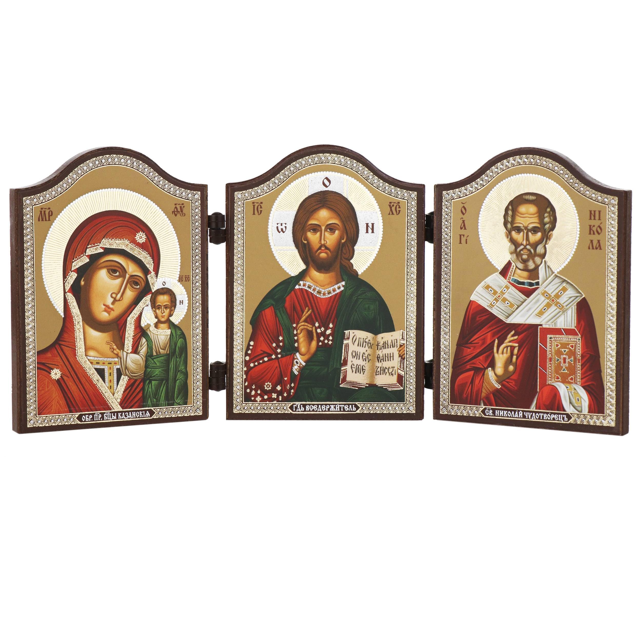 Nklaus Kazan Gm, Jesus & St. Santa Claus Ii - Gm Of Kazan & Jesus Christ & Saint Nicholas - Icon Triptych Christian 15918