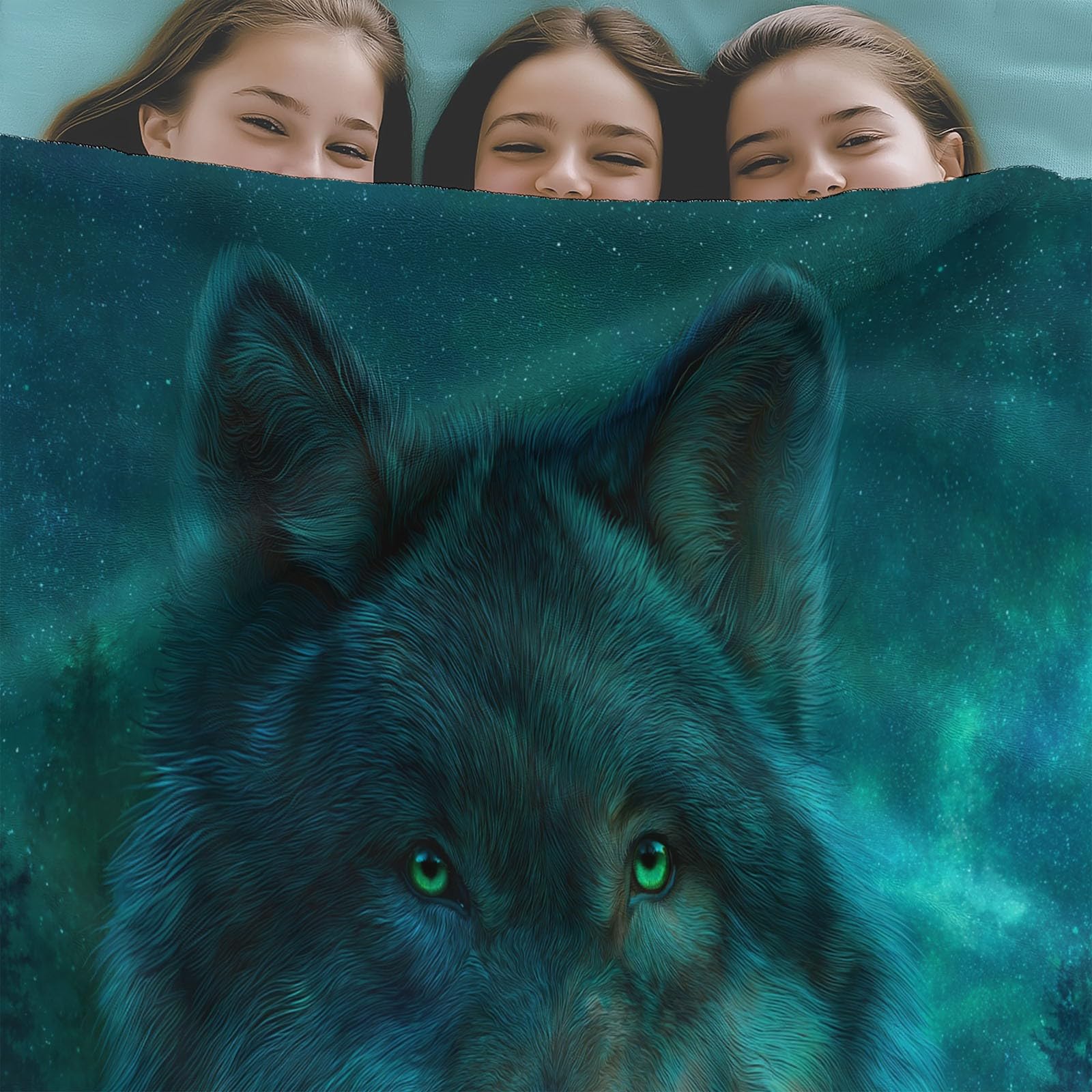 Genérico Wełniany koc 220 x 240 cm zwierzę fantastyczny magiczny las wilk szerpa wełniany koc, zielony flanelowy koc polarowy koc pluszowy dzieci dorośli młodzież łóżko sofa sypialnia żłobek koce