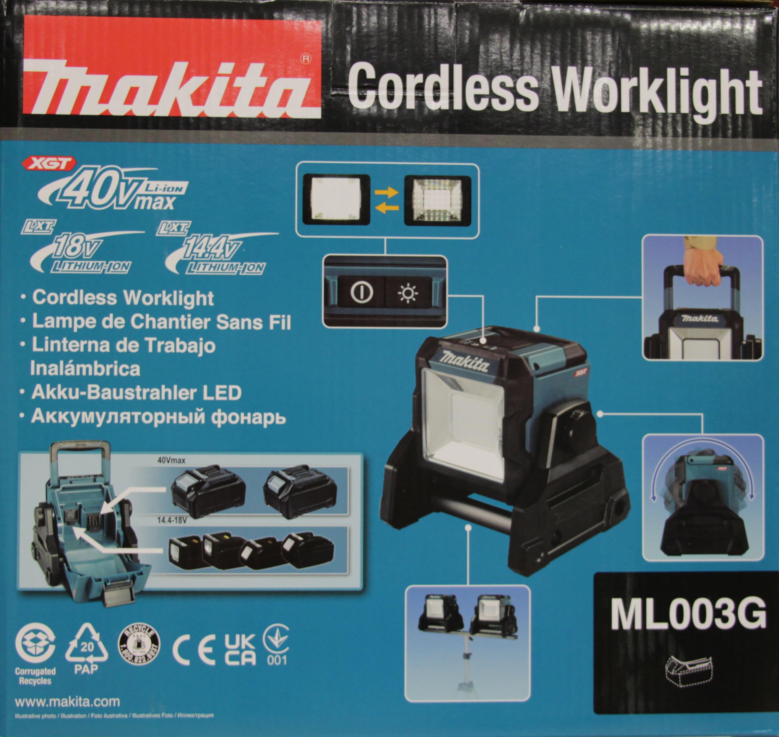 Makita ML003G 40V Max Li-ion XGT LED Luce da lavoro - Batterie e caricabatterie non inclusi