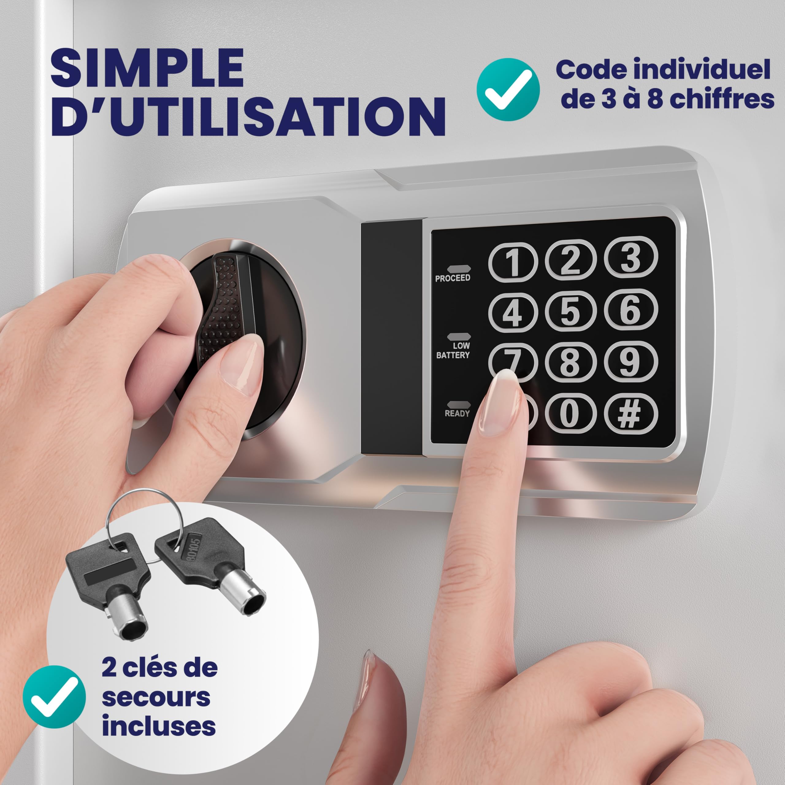 DEUBA® Coffre Fort Électronique Argent 31 x 20 x 20 Cm avec Cadenas Code pour Argent Bijoux Document et Livre Porte Acier Épaisse Verrouillage Double Pêne Fixation Murale ou Sol