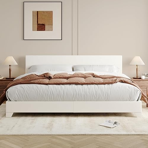 Miniatura 27 de Allewie Base de cama Queen con cabecera ajustable, plataforma de piel sintética con listones de madera, base de colchón resistente, no necesita