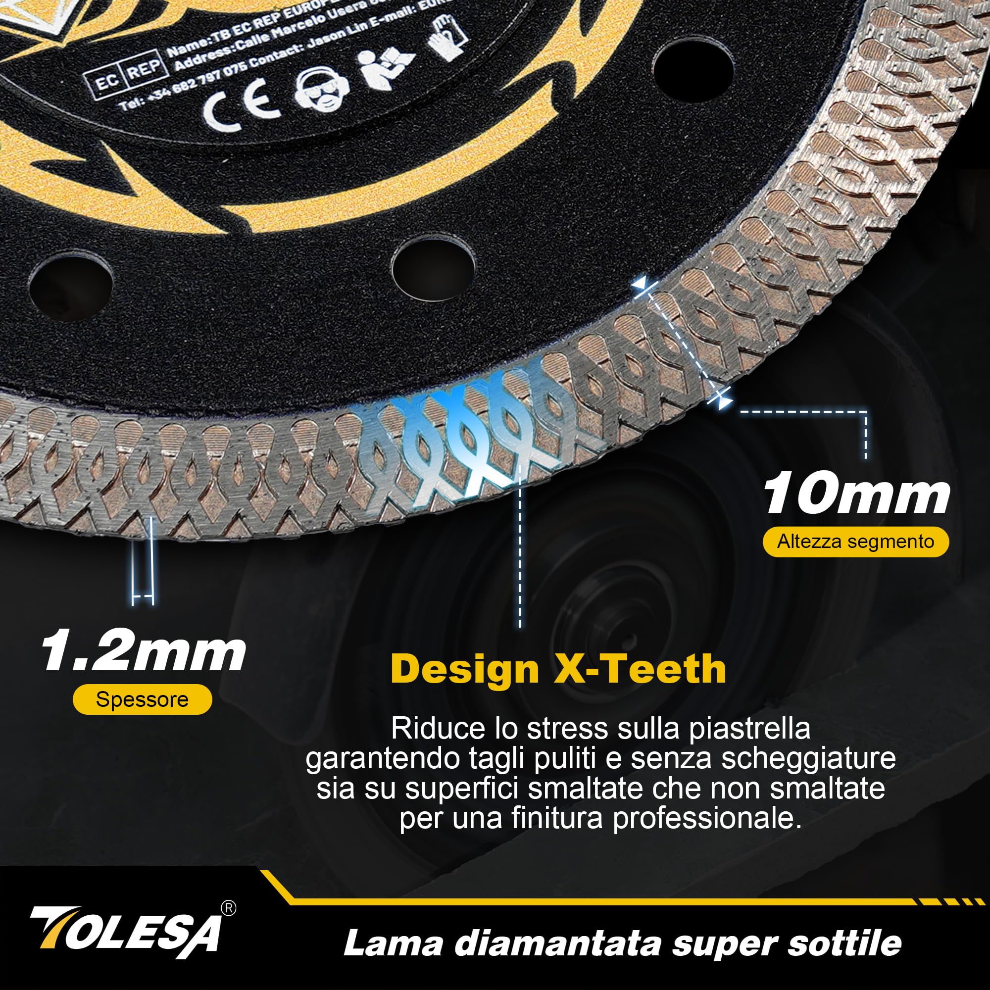 TOLESA Disco Diamantato 125 mm, Disco da Taglio Extra Sottile per Piastrelle, Ceramica, Marmo e Granito, Per Taglio a Secco o ad Acqua, Foro 22,23 mm con Anelli Adattatori 20 mm & 16 mm (Set da 3)