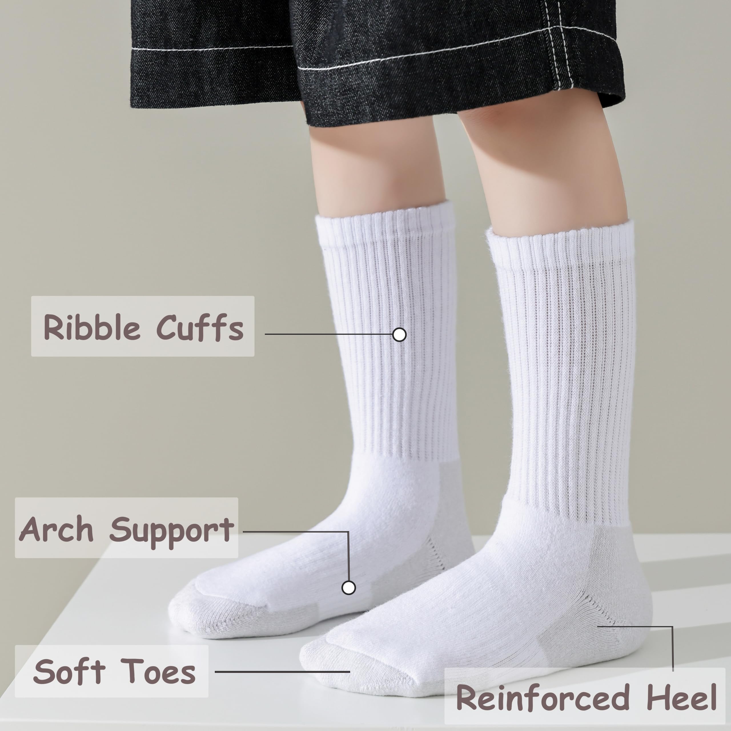 Marchare Chaussettes pour garçons et filles, pack de 6 paires de chaussettes épaisses et rembourrées en coton pour le sport et la course à pied.