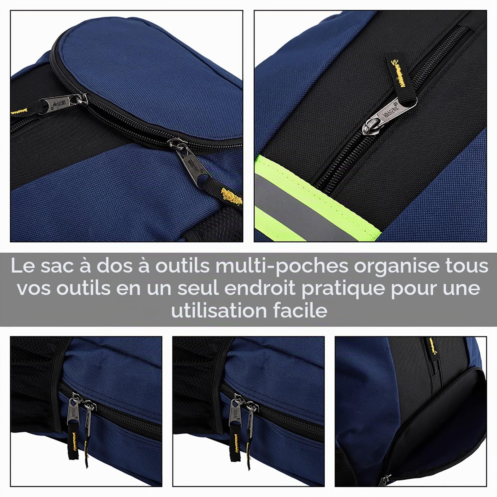 Sac à Dos à Outils pour Hommes Oxford Tissu Tissu Outils Sac à Dos Sac Résistant à L'usure pour électricien Plombier Réparateur(Bleu)