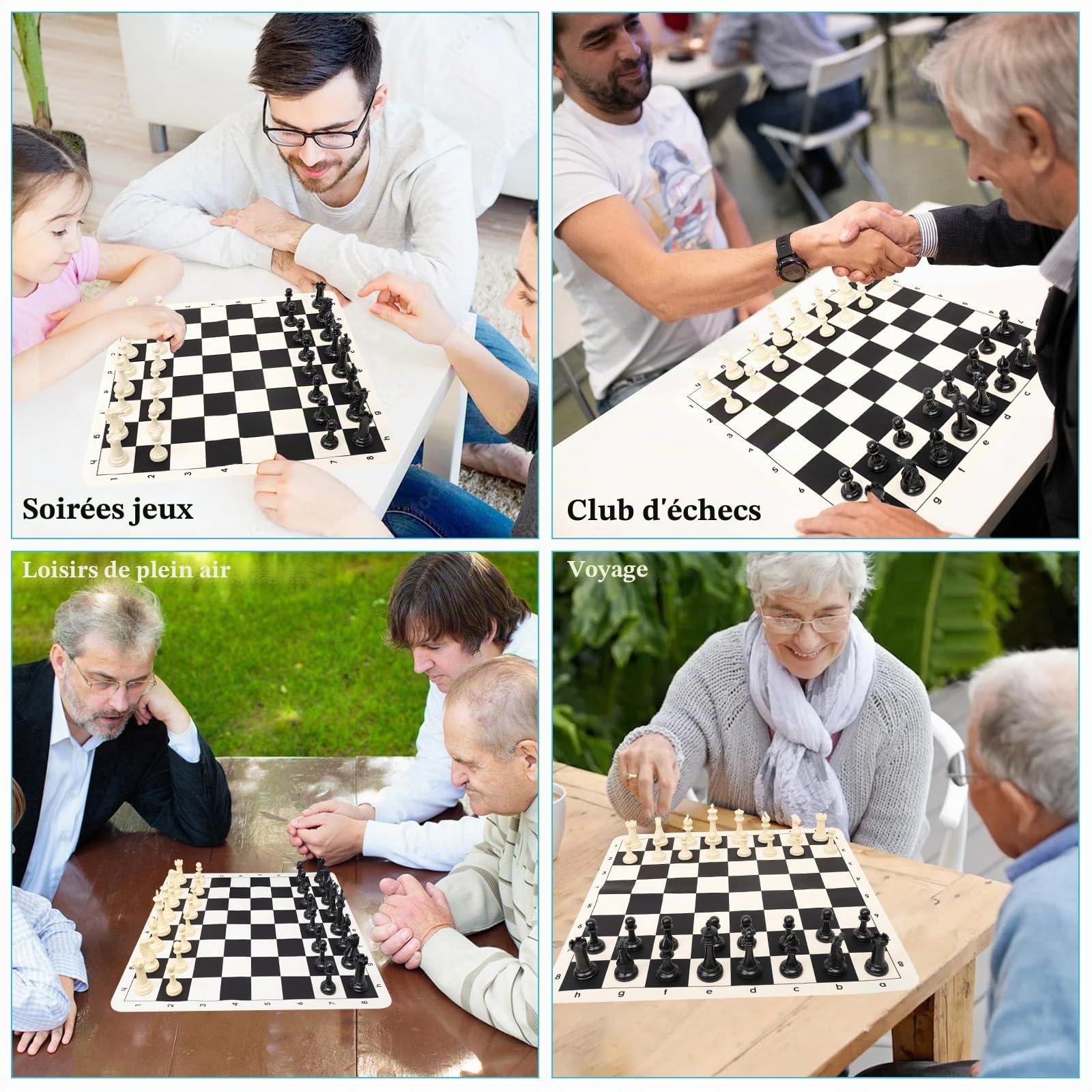 Jeu d'échecs – Échiquier de tournoi en silicone de 50,8 cm, pièces d'échecs Staunton avec 2 reines supplémentaires, jeu d'échecs professionnel portable avec sac de rangement