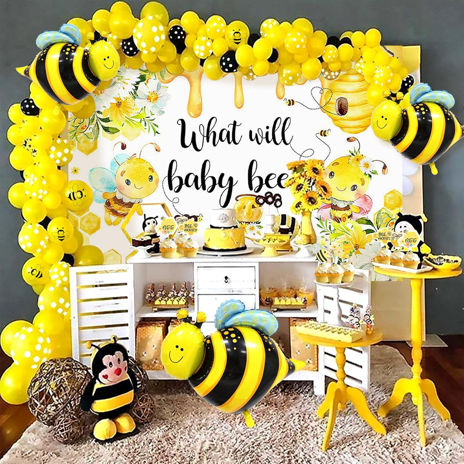 37 PCS JeVenis What will it Bee Decoration Happy Bee Day Party Backdrop