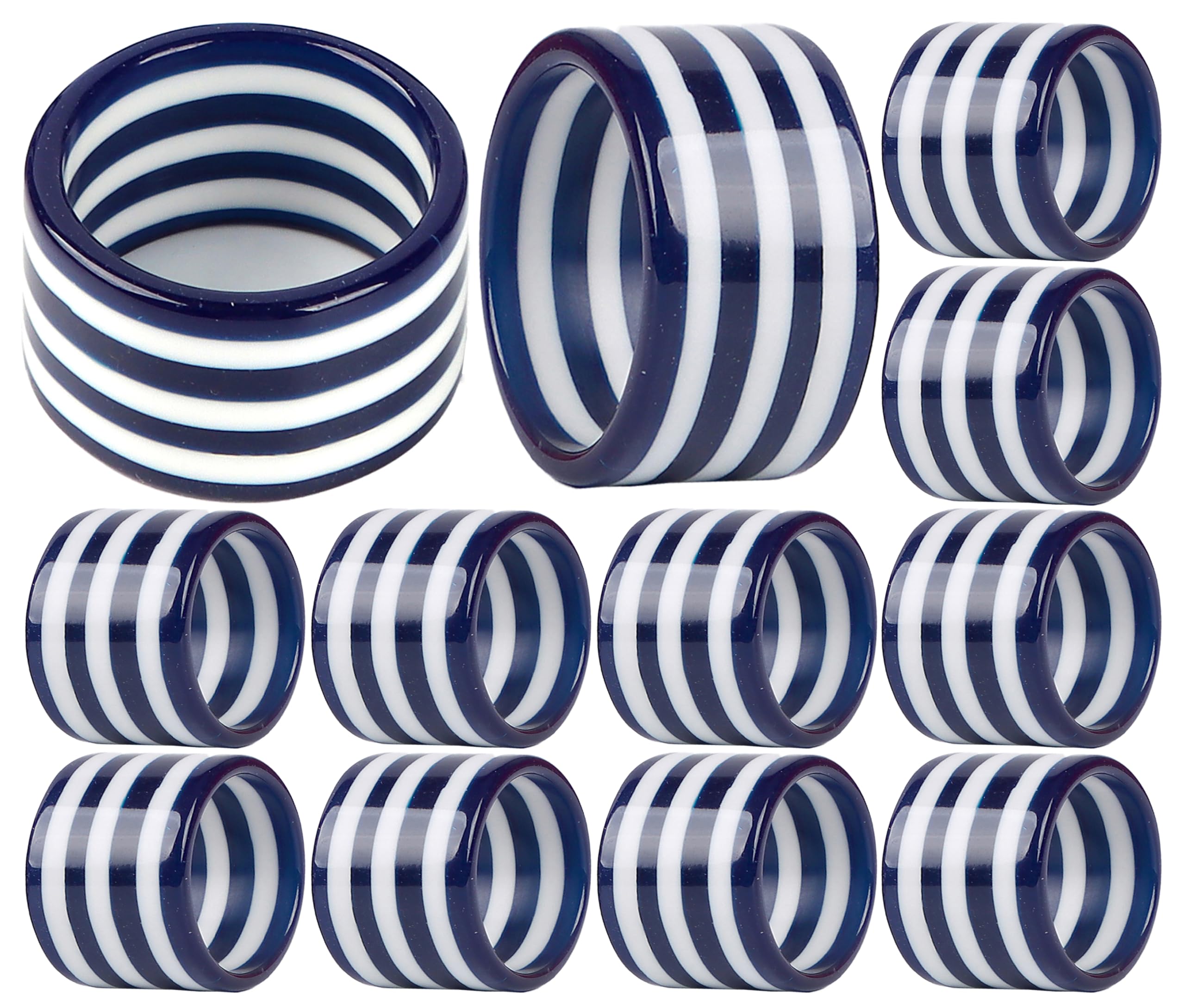 Epoxy Napkin Rings – Elegant Navy Blue & White Napkin Holders Set of 12 for Table Decor, Parties, Weddings & Dining - Modern Round Serviette Rings for
