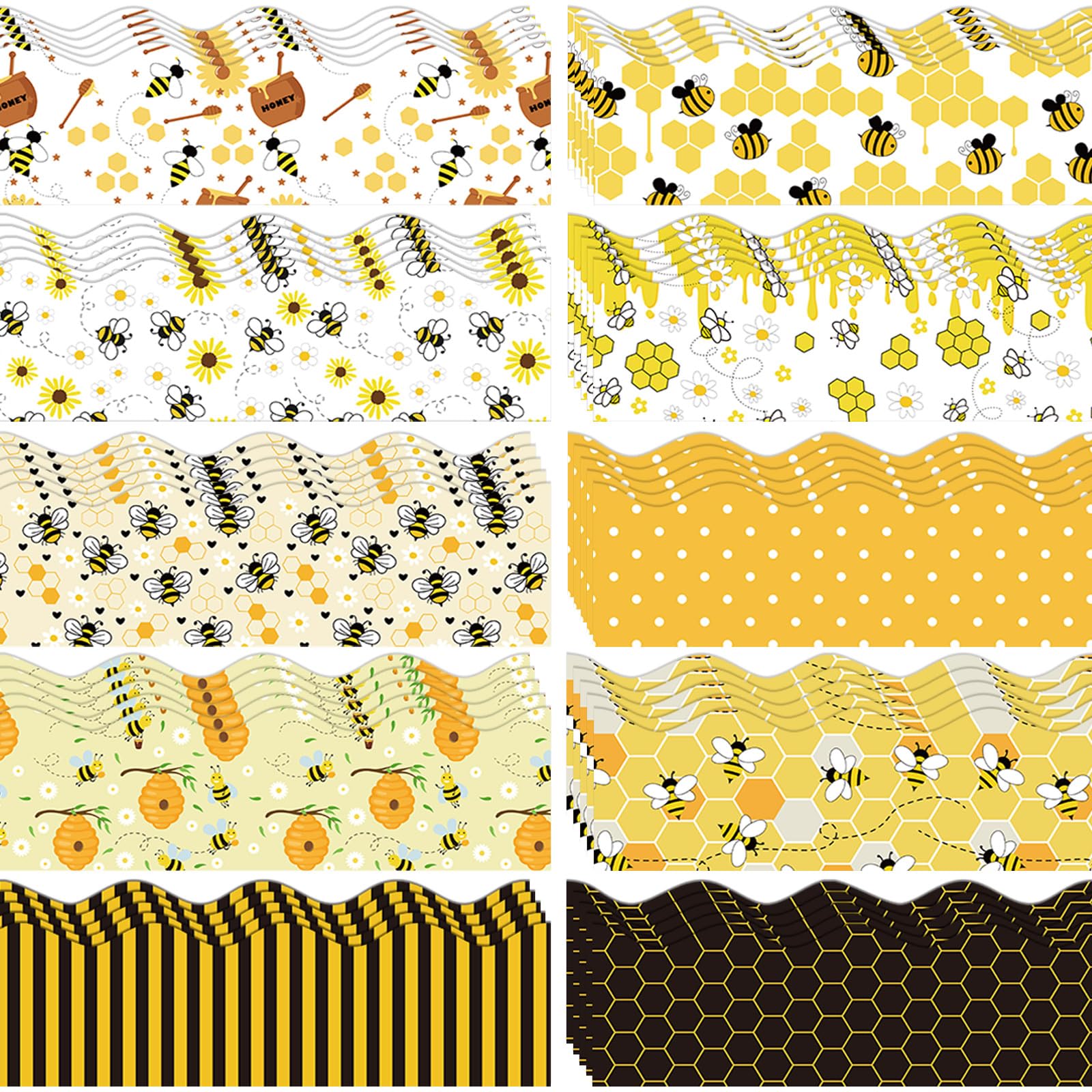 Fuutreo 138ft Bee Bulletin Board Borders Bee Classroom Decorations 140 Pcs Cartoon Honeycomb Yellow Black Scalloped Border Trim for Back to School