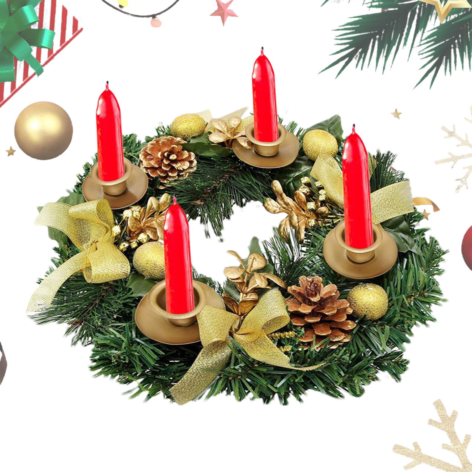 Ghirlanda D'Avvento Per Decorazione Tavolo Con Portacandele, Speranza Fede Gioia Pace, Diametro 15,2 Cm, Regalo Religioso Natale