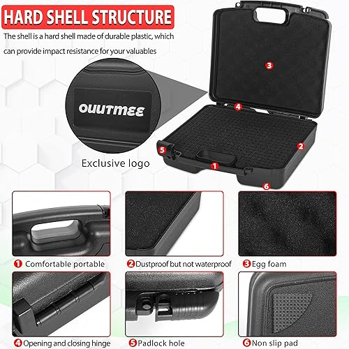 Miniatura 3 de OUUTMEE Estuche rígido portátil de 12.2 x 9.85 x 3.77 pulgadas con espuma en dados personalizable que protege para equipos, electrónica,