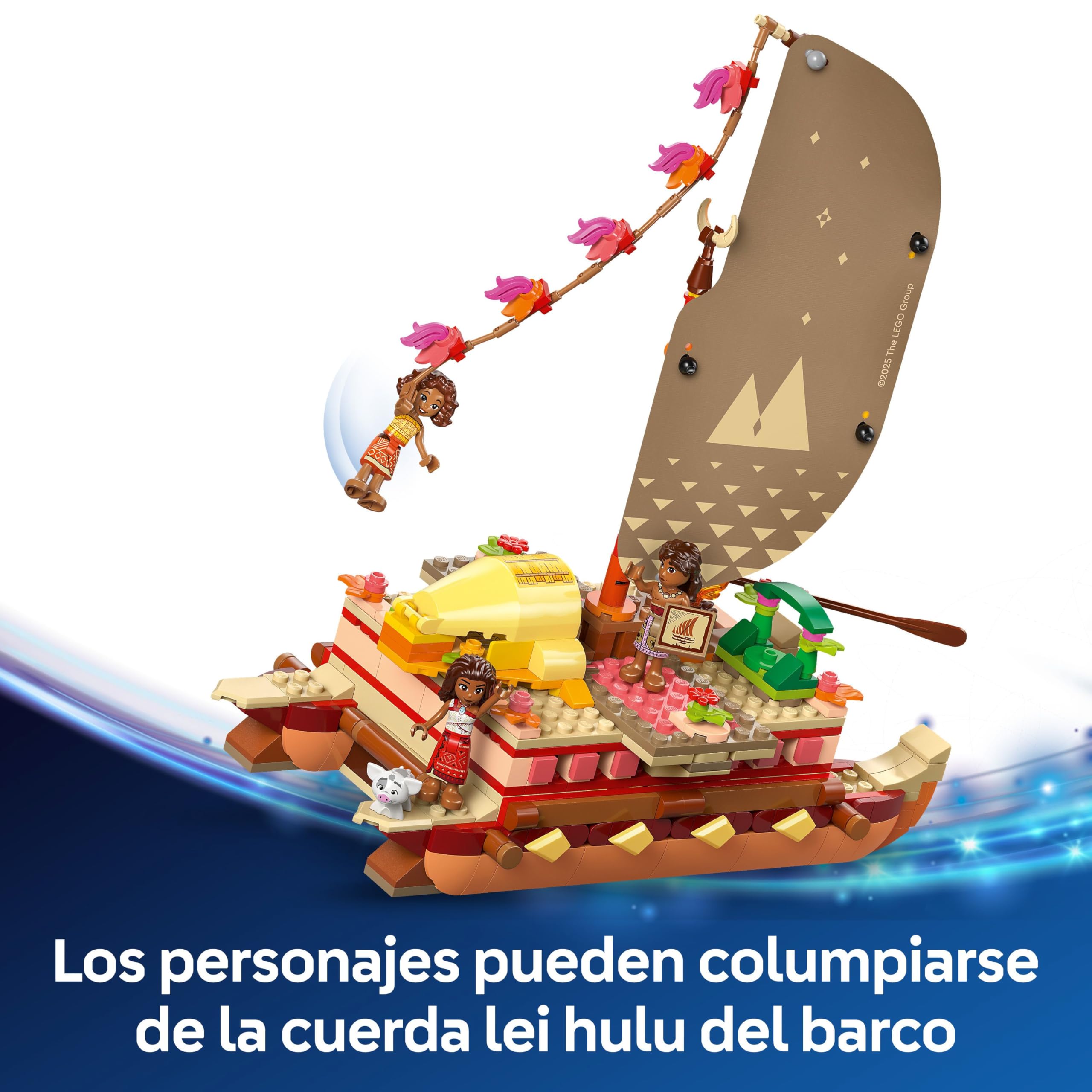 LEGO | Disney Vaiana 2 Canoa de Aventuras de Vaiana - Barco de Juguete con Vela Textil, Hoguera, 3 Mini Muñecos Inc. Loto y Moni y Cerdito Púa - Regalo Creativo para Niñas de 6+ Años y Fans 43270