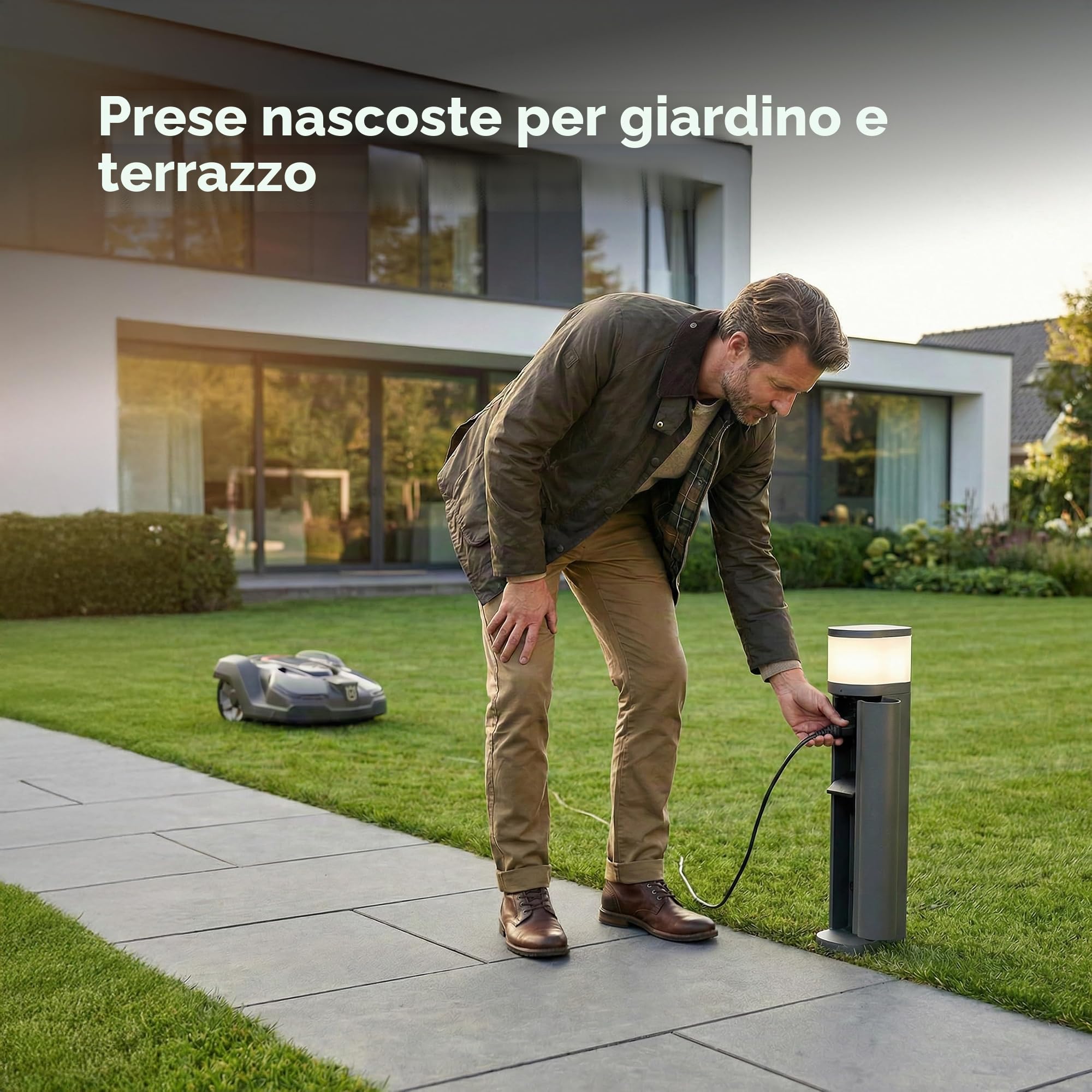 Novatool Lampada con presa radio a 2 scomparti, colore antracite, rotonda, con apertura SMART WiFi, app IP44, presa esterna da giardino, per esterni, colonna da giardino, torre di presa elettrica