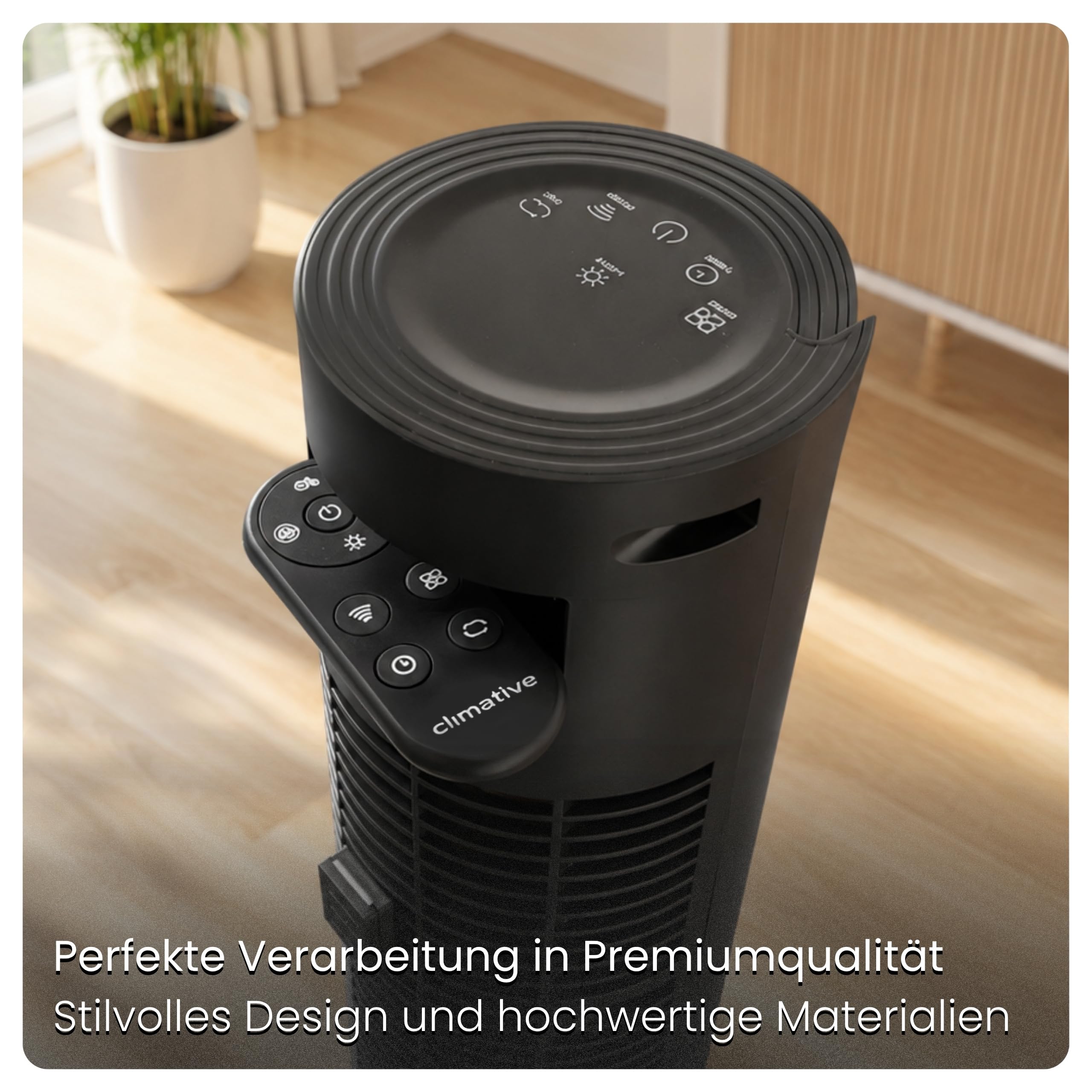Turmventilator 115cm WiFi Tuya MAX, Ionisator, Orkanartiger 8,5m/s Wind, Nachtlicht, Oszillation, Timer, LED Display, Design Standventilator, Tower Fan, Ventilator leise Schwarz