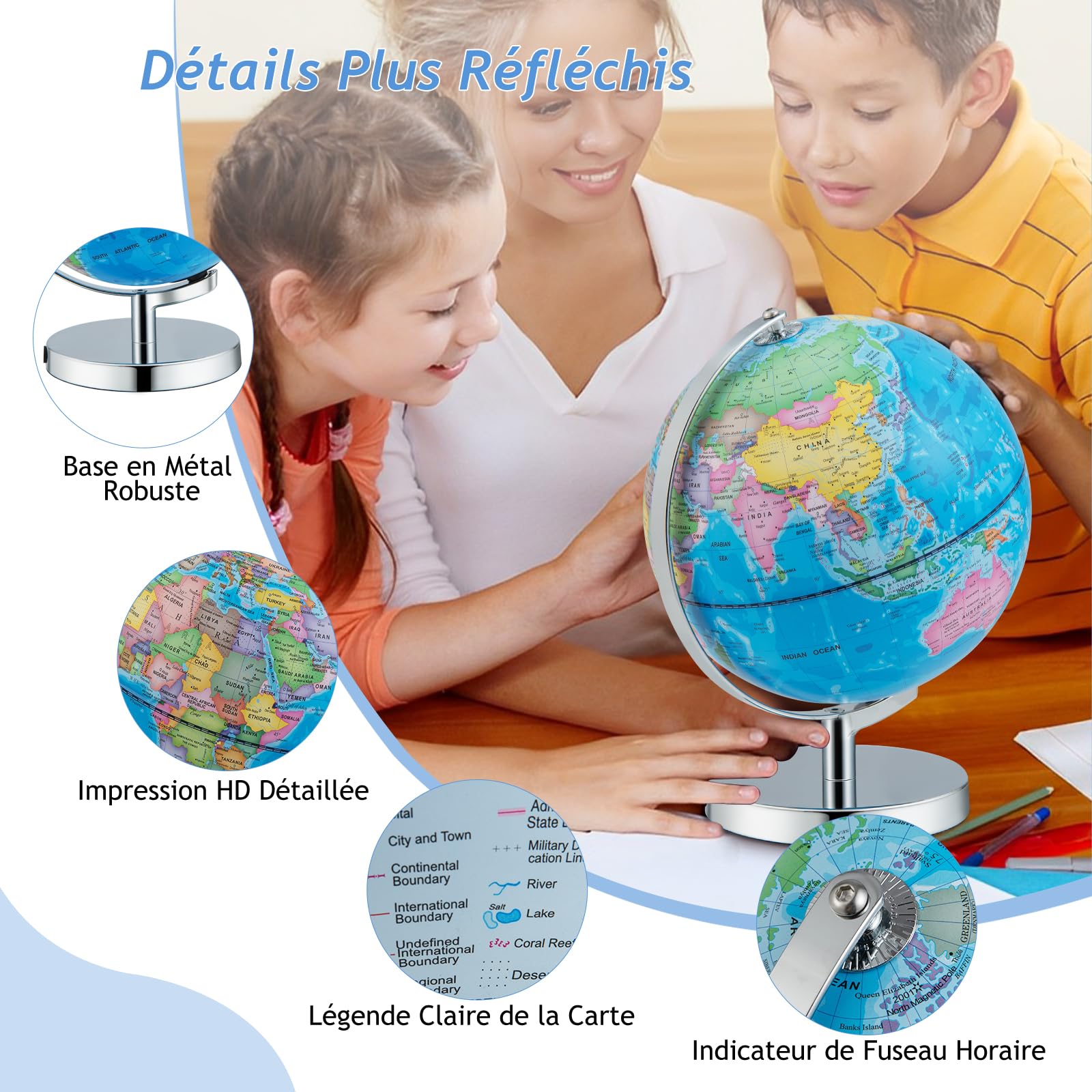 GOPLUS Globe Terrestre Lumineux Interactif 3 en 1 pour Enfants - Carte du Monde, 88 Constellations, Veilleuse, Support Décoratif pour Maison, Salle de Classe, Bureau