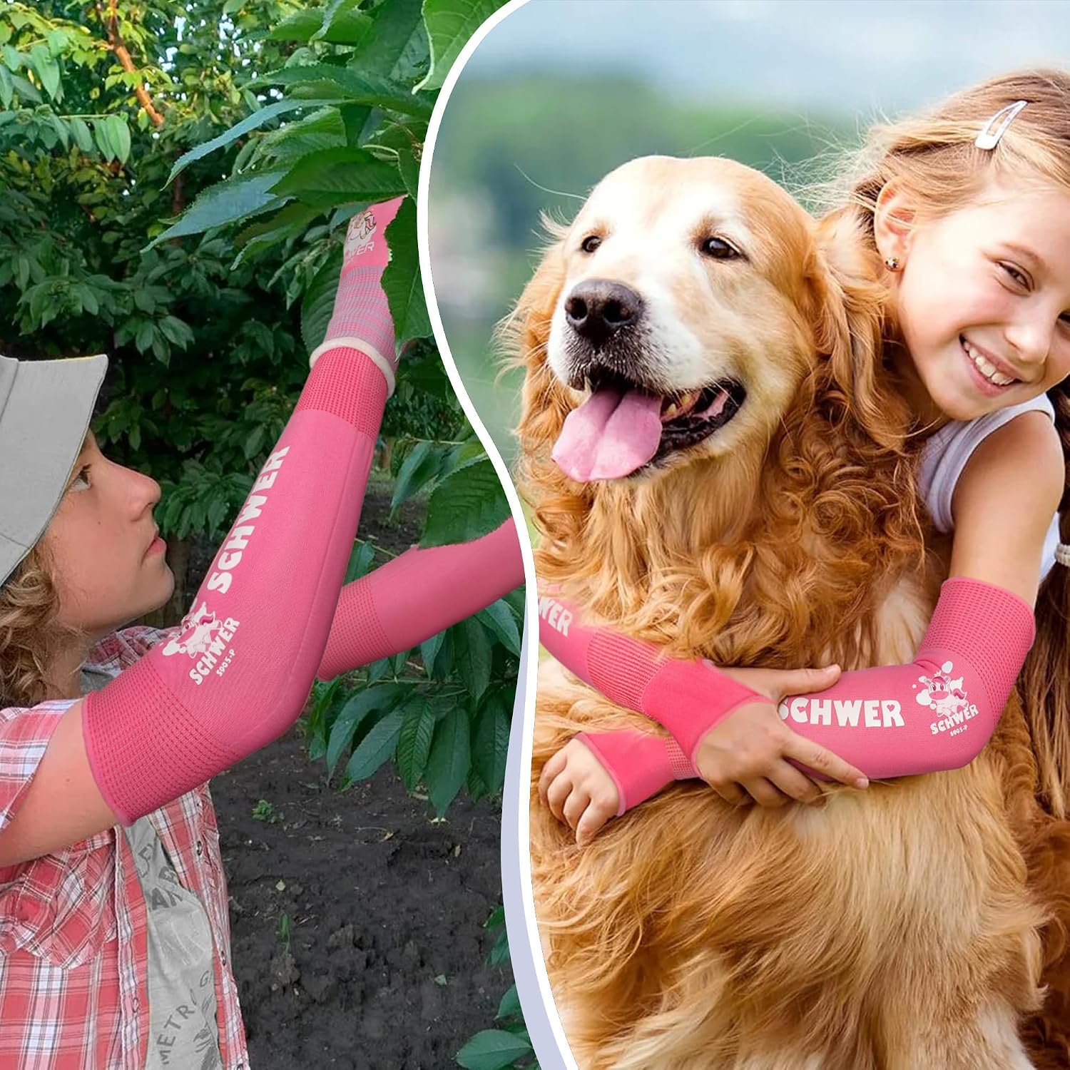 Schwer A6 Cut Resistant Arm Sleeves for Kids, Skin-Friendly, Pink | Non-PFAS, Anti-friction, Anti-scratch, Kids Arm Compression Sleeves, Outdoor activities, Gardening, Sports，DIY