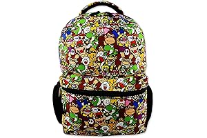 Nintendo Super Mario Brothers Boys Girls Teen 16" School Backpack (One Size, Black/Multi)