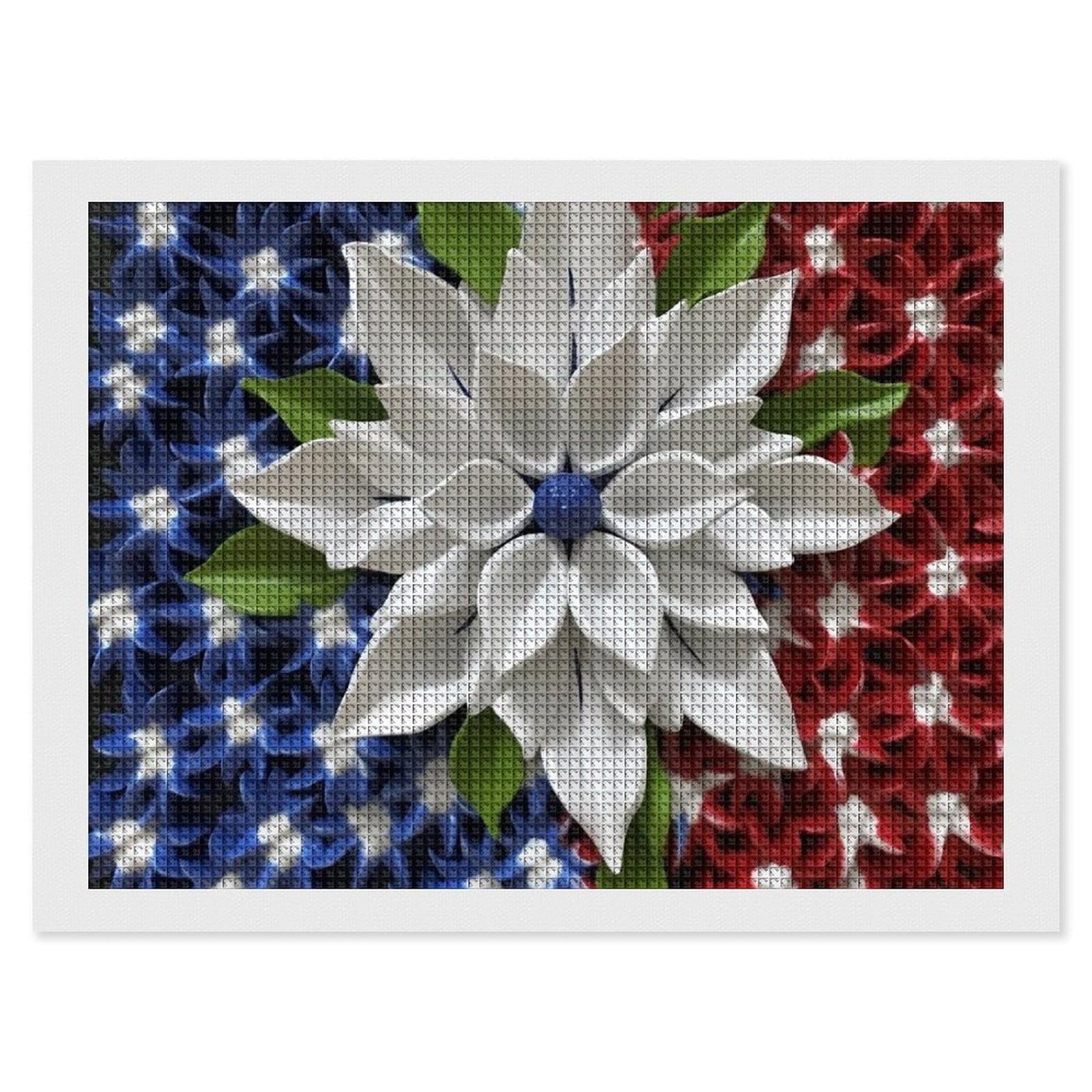 America Patriotic Flower Diamond Art Kits for Adults, DIY 5D Diamonds Painting Kits for Beginner, Round Full Drill Diamond Dots Painting, 12"x16" Diamonds Pictures Gem Art and Crafts Wall Decor