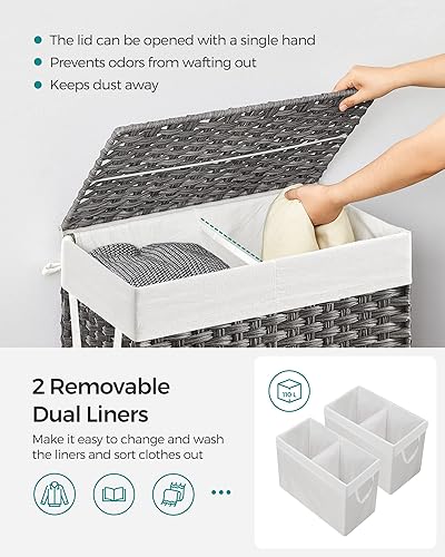 Miniatura 3 de SONGMICS Cesta de lavandería con tapa, cesta de ropa de 110 litros con 2 bolsas de forro extraíbles, 6 bolsas de malla, canasta de mimbre para