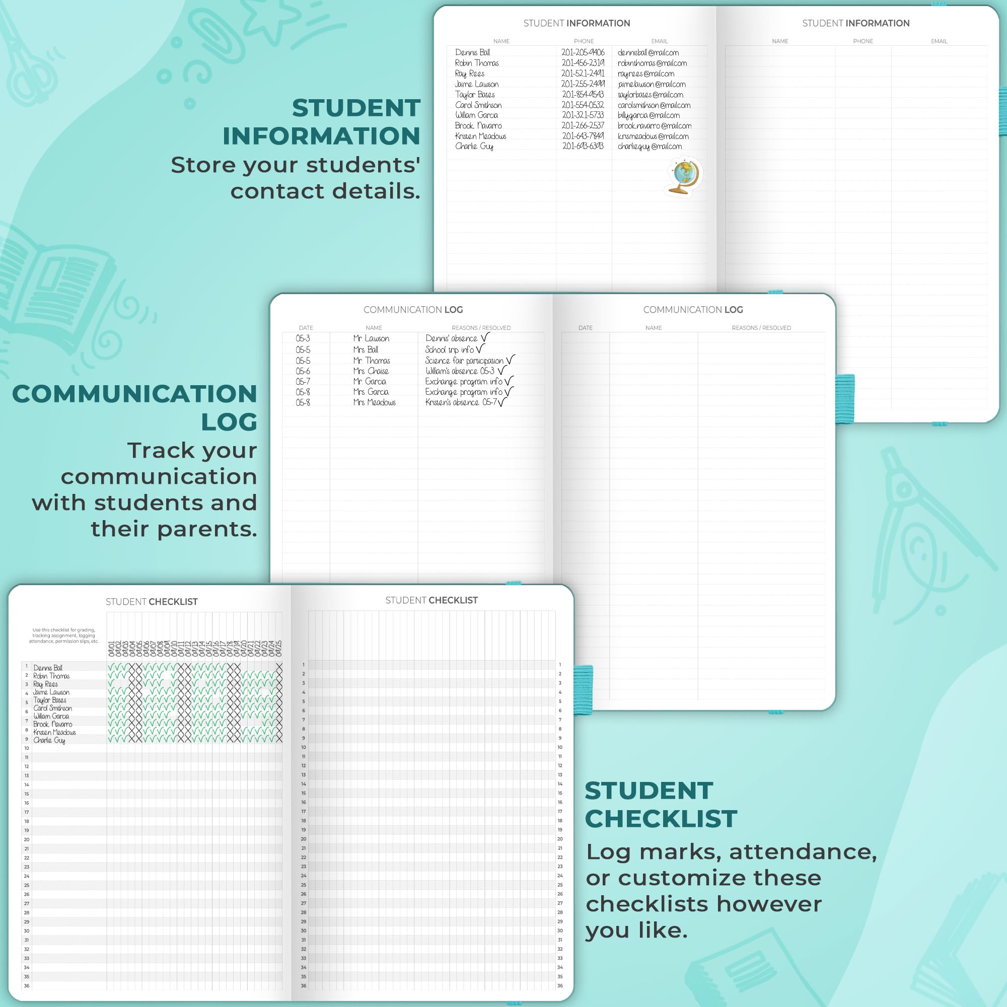 Clever Fox Planner per insegnanti, planner scolastico con calendari e piani di lezione, libro per l'organizzazione scolastica e domestica, formato A4 (turchese)