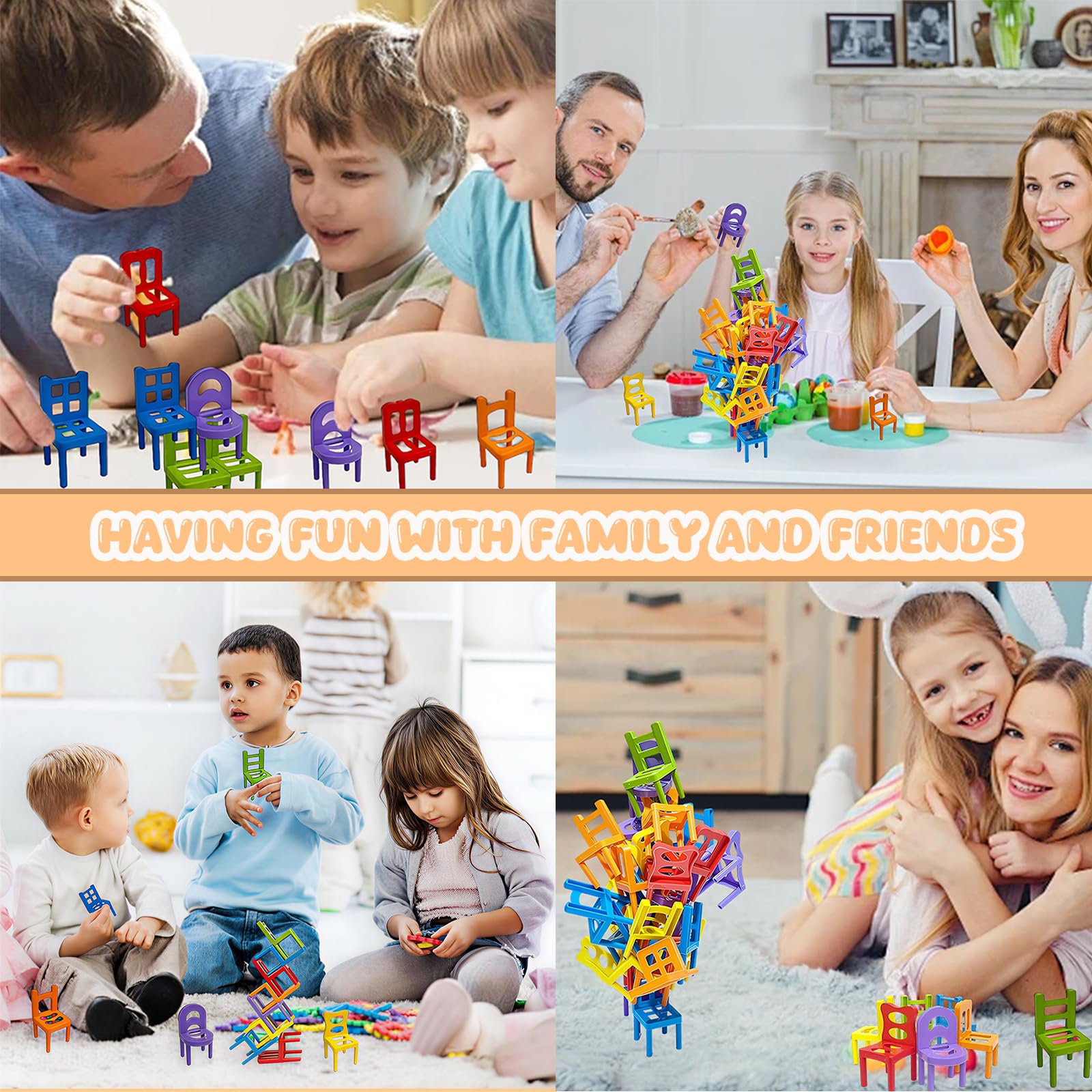 Mini Silla Apilable Juego de Equilibrio 42 Piezas – Divertido Desafío de Fiesta y Juguete Educativo Familiar para Niñas, Niños y Adultos