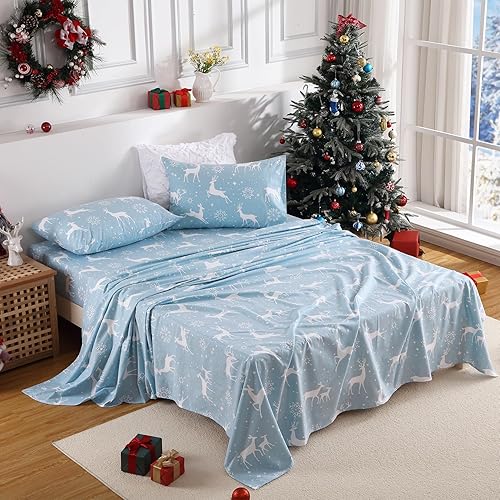 Miniatura 6 de STARBEDIA Juego de sábanas de Navidad tamaño matrimonial, sábana bajera de bolsillo profundo, sábana bajera de bolsillo profundo, sábana de Navidad
