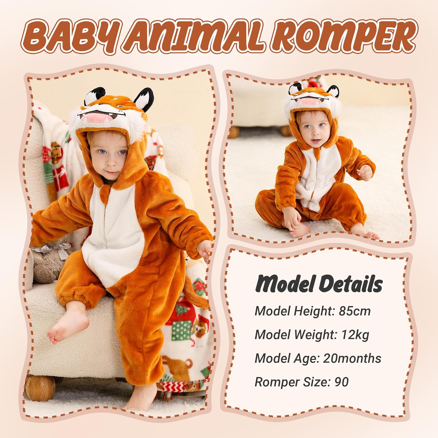 HAHASHOW Baby Winter Hooded Romper Jumpsuit Unisex kids Flannel Romper Halloween Toddler Cartoon Animal Costume - Image 2
