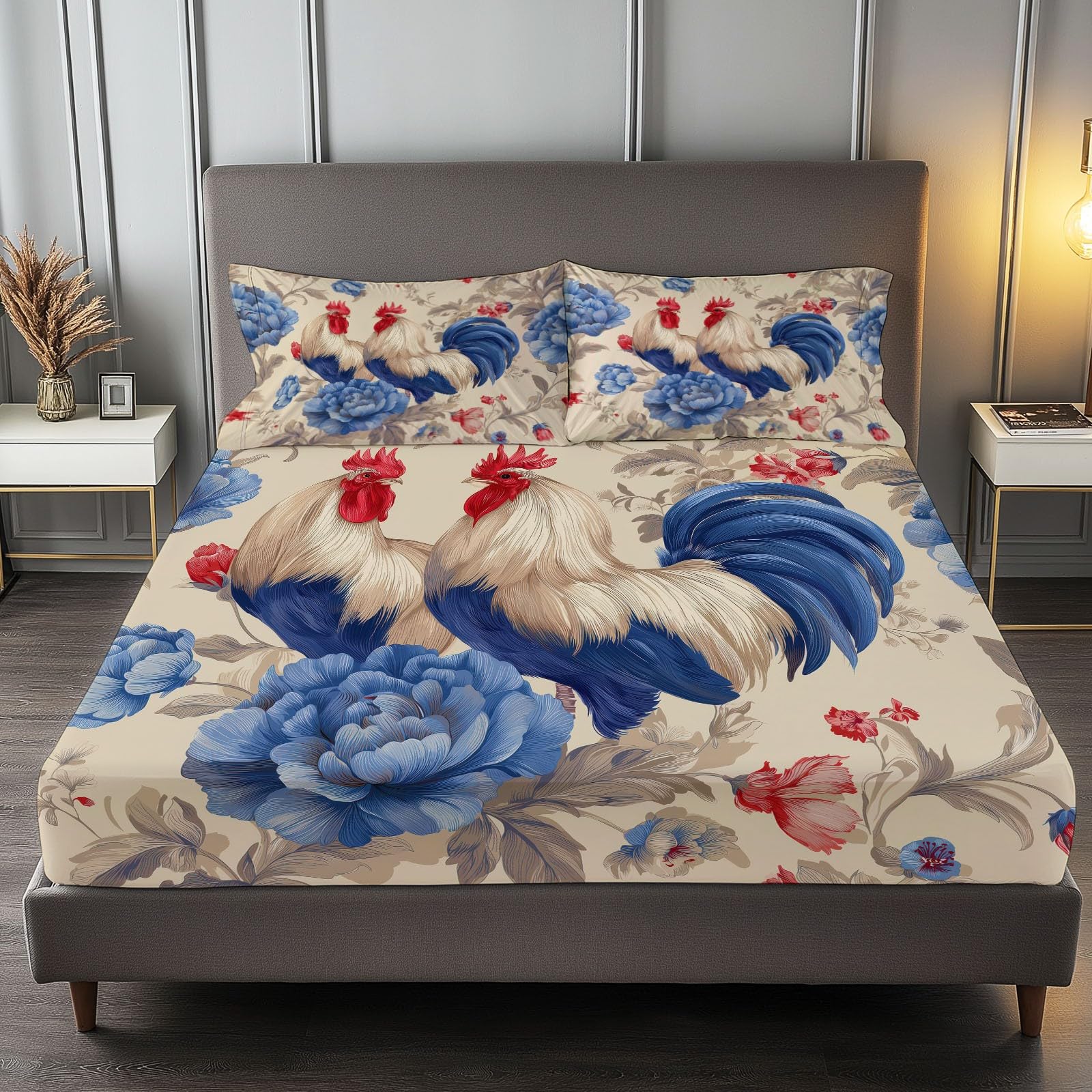 Drap housse coq floral 200x200 microfibre respirante grand bonnet 30