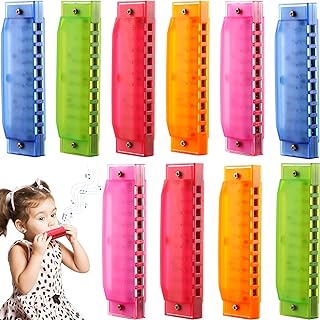 10 Pcs Kids Harmonica - 10 Hole Translucent Plastic Harmonica Toys for Beginner Children, 5 Colors
