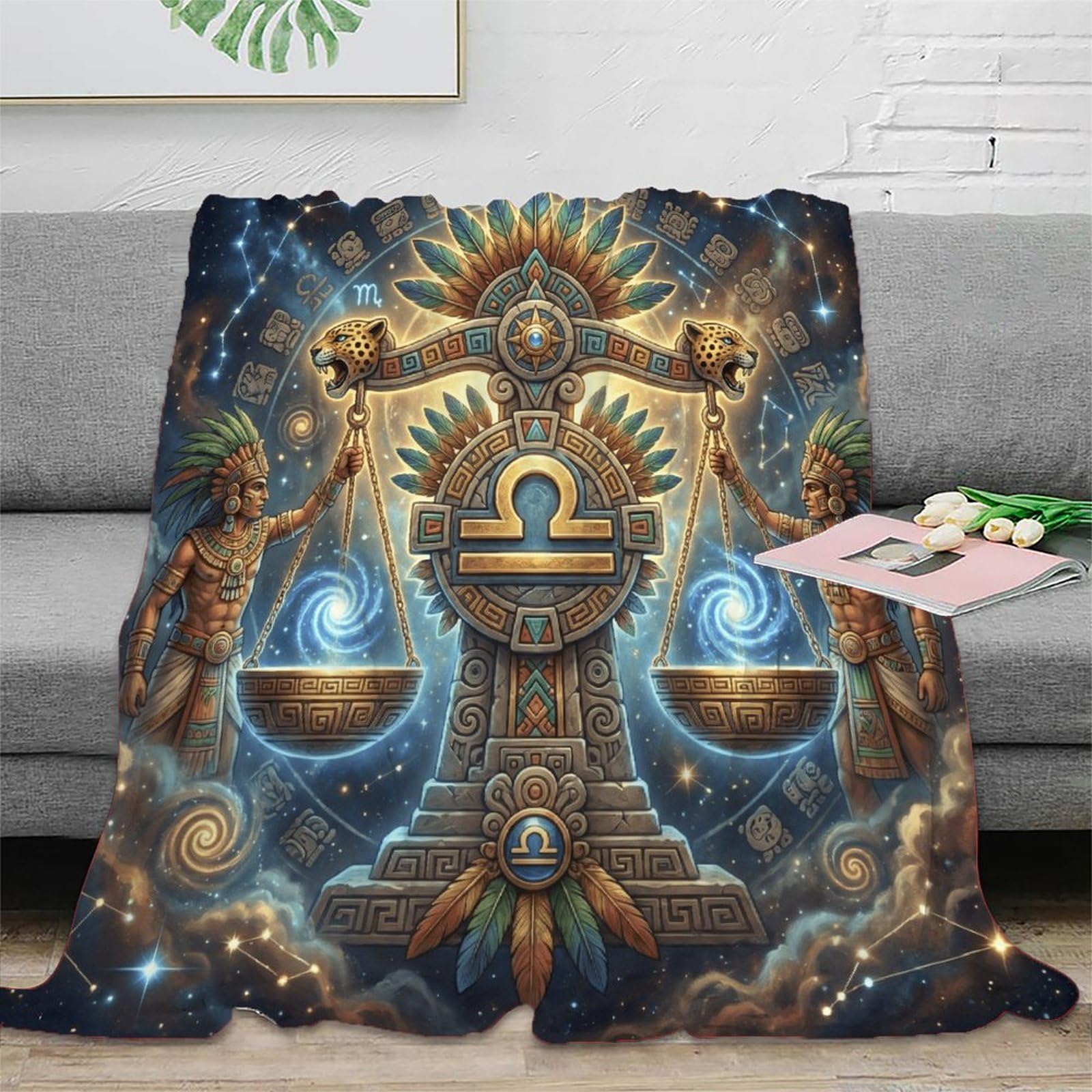H3B8U2Y5 Zodiac Libra Aztec Art for for Warm Throw Blanket, Bedroom Nap Use