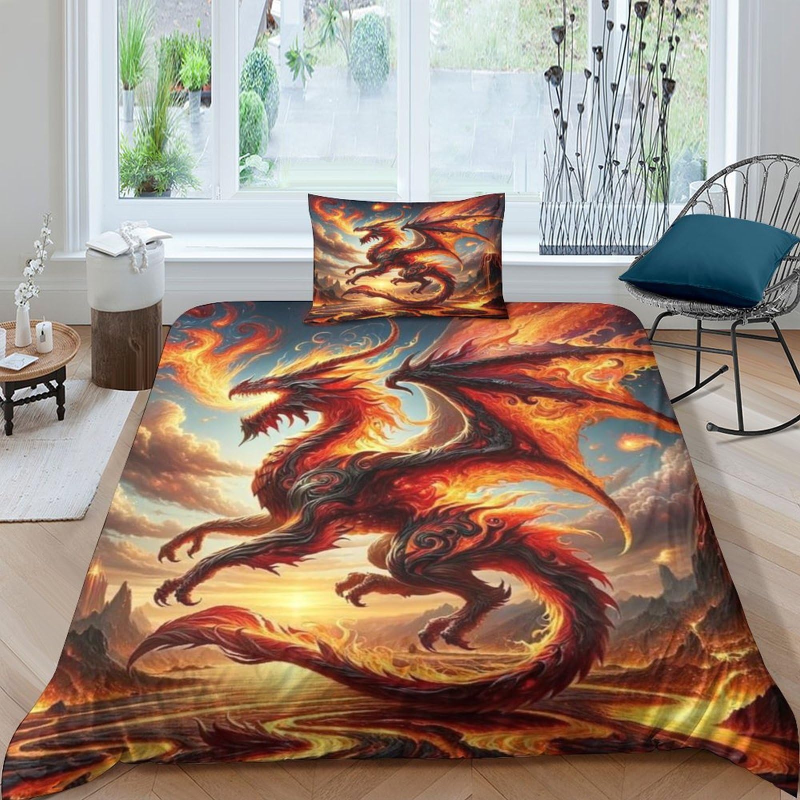 Tnfhsoft Flying Dragon Duvet Cover Sets For Kids Teens Quilt Cover Lightweight Soft Microfiber Comforter Cover With Zipper Closure Beding Linen And Pillow Cases Single（135X200cm）