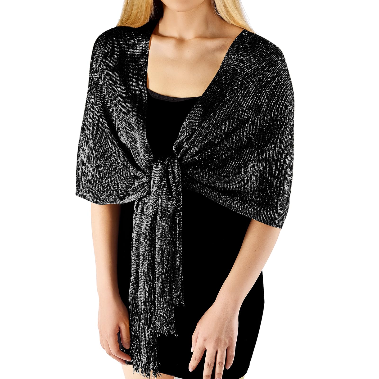 Shawls and Wraps for Evening Dresses with Buckle, Sparkling Metallic Pashmina Shawl Wrap Scarf for Women Wedding Party