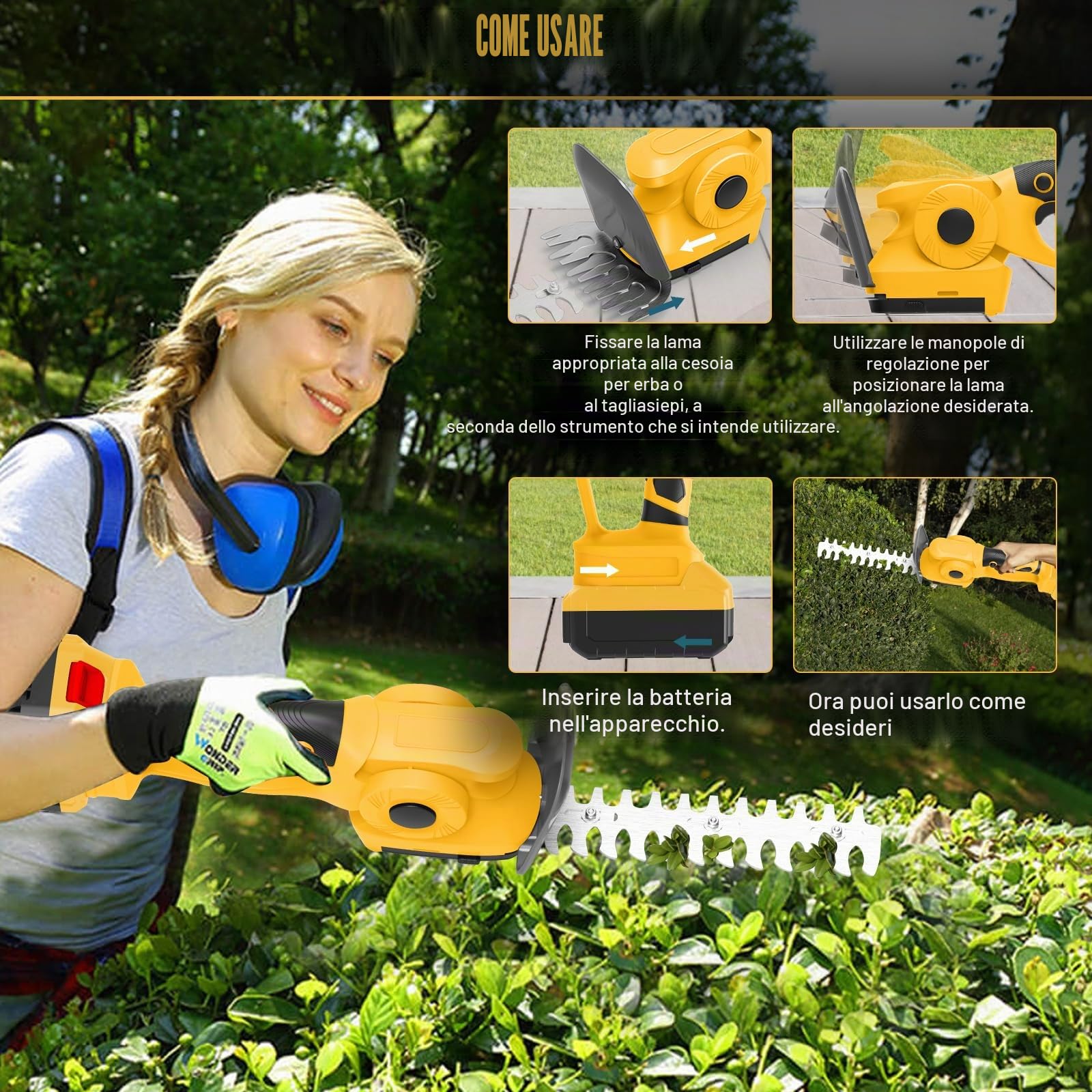 Tagliasiepi e cesoie erba a batteria 2 in 1 per Dewalt 20V (senza batteria)