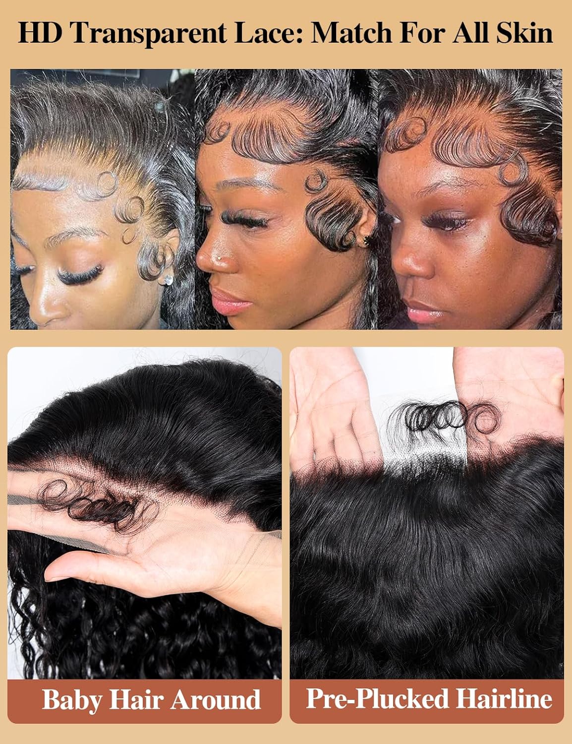 Kucmir 30 Inch 13x6 Deep Wave Lace Front Wigs Human Hair 200 Density Hd Transparent Lace Frontal Wigs Human Hair Pre Plucked Glueless Deep Curly Wig for Women Natural Color - Image 4