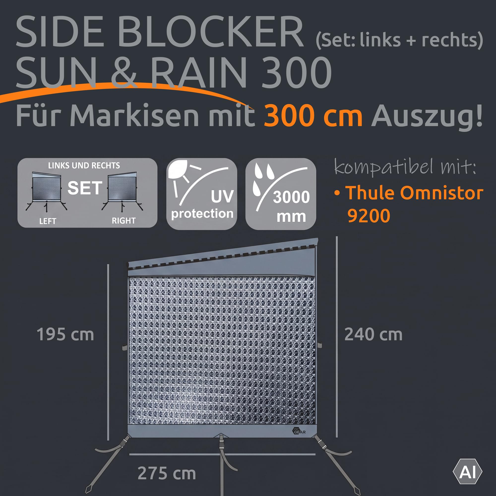 your GEAR Sun + Rain Blocker Side Walls 300 – 2 x Seitenwand für Thule 9200