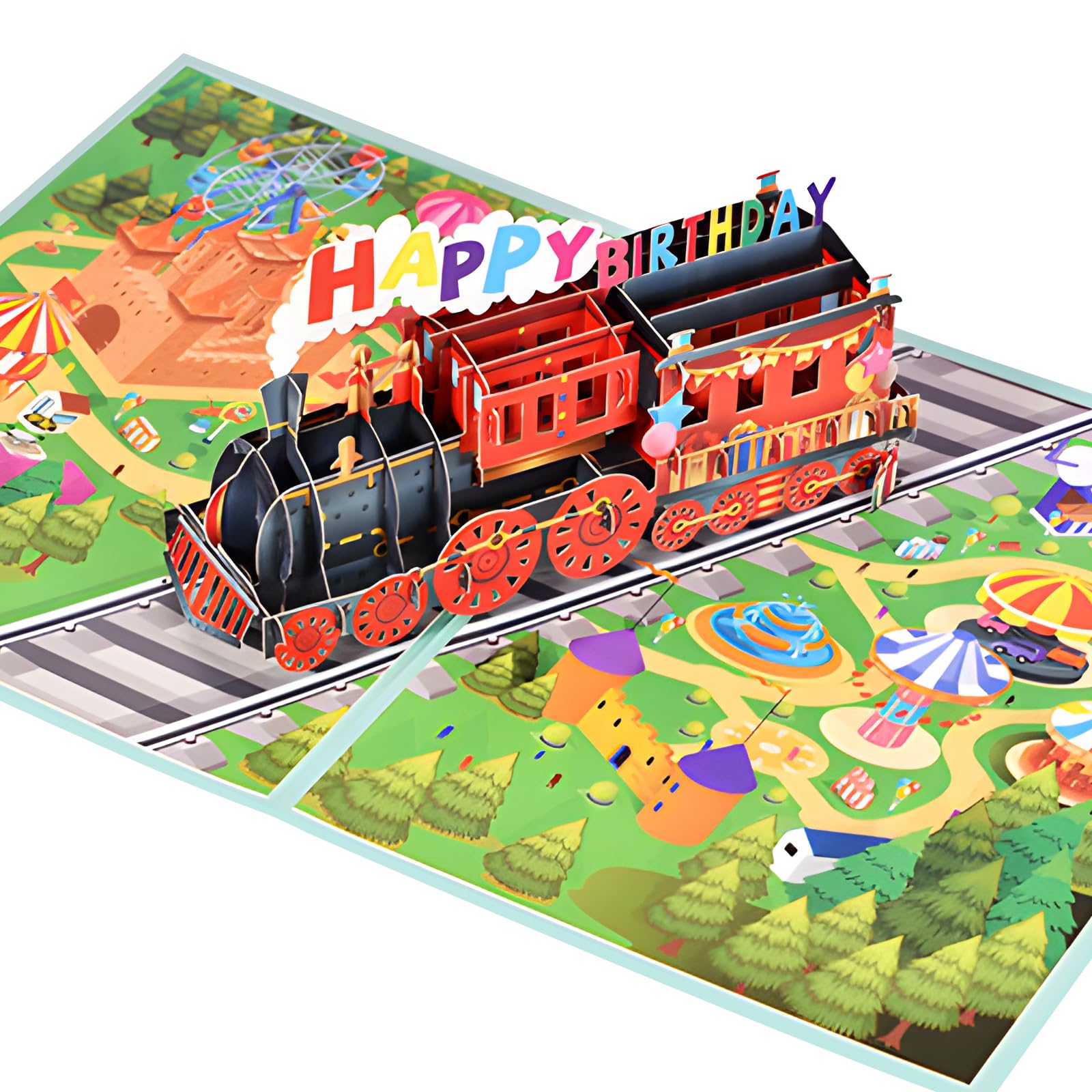3Pcs Pop-up Train Birthday Cards Includes Envelope & Note Cards, 3D Grandson Birthday Card, Funny Train Gift for Son Daughter Boys Girls Nephews Nieces Kids Friends