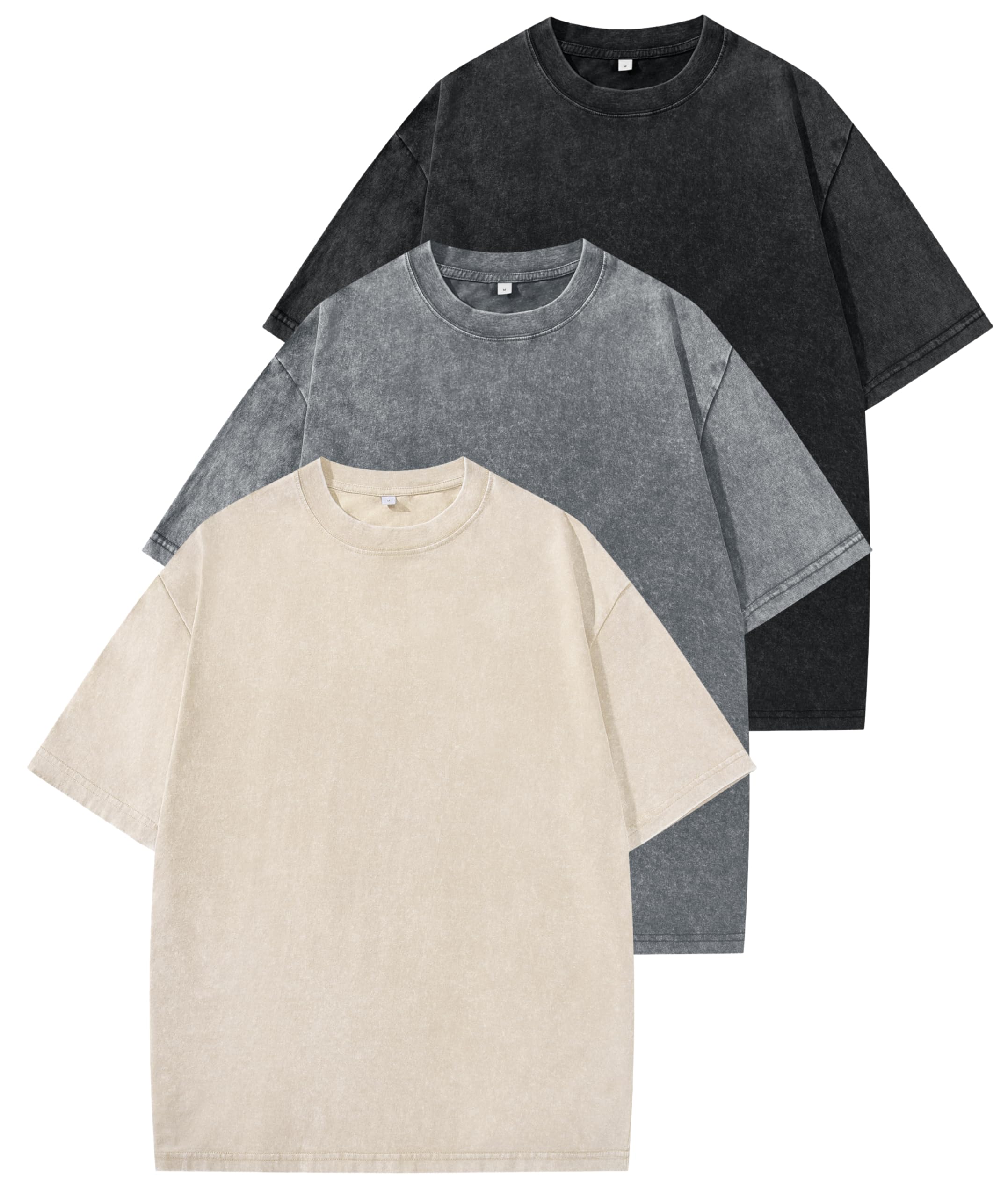 Little Beauty 3 Pack Oversized Tshirts for Men Vintage Washed Cotton T-Shirts Unisex Casual Streetwear Baggy Basic Tee