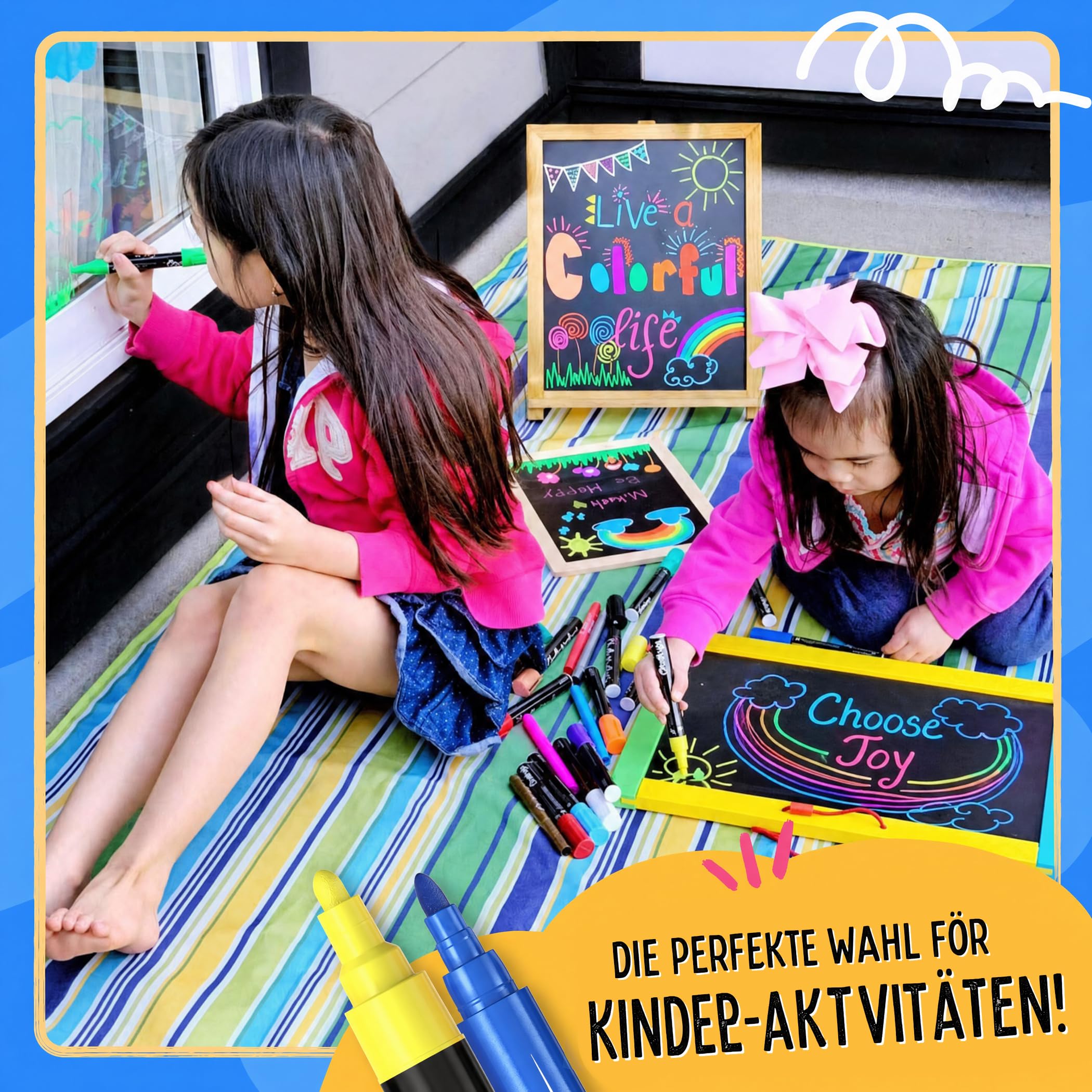 Chalkola 16 Kreidestifte für Tafel Abwaschbar - (16 Stifte 6mm, Kreidestift) | Kreidestifte für Fenster, Tafelkreide & Metallic Glasstifte, Chalk Marker, Kreidemarker Abwischbar, Fensterfarben