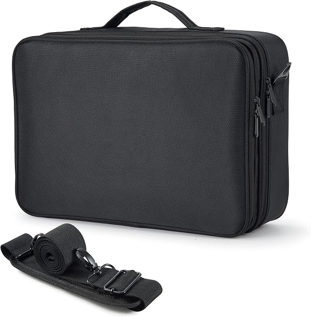 Joligrace Large Oxford Fabric Professional Makeup Bag with Removable Back Strap Cosmetic Case Beauty Box Hairdressing Tools Organiser Storage Box, Black