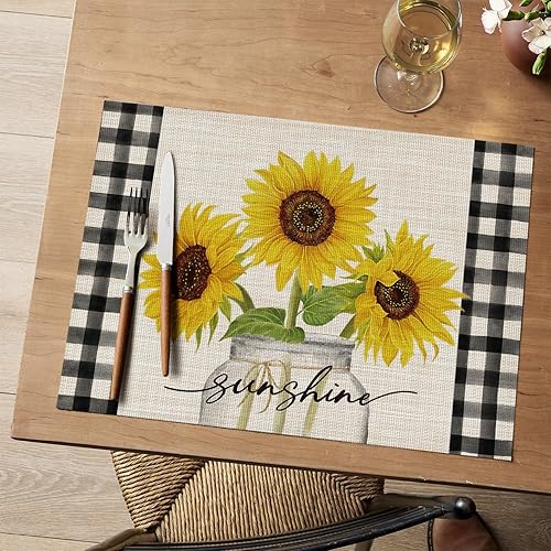 Miniatura 5 de Artoid Mode Buffalo - Juego de 4 manteles individuales de primavera con diseño de girasol, 12 x 18 pulgadas, para decoración de fiestas, cocina,