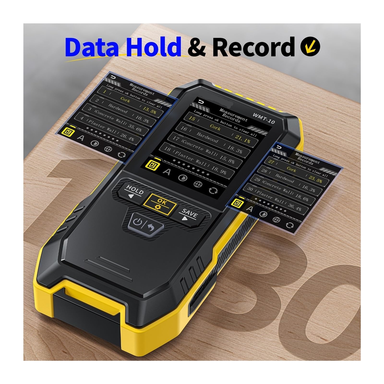 Medidor de Humedad, Medidor de humedad de madera, detector inductivo no destructivo, profundidad y registro de datos