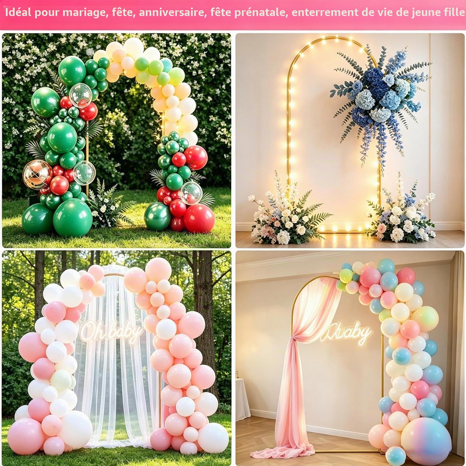 Support de fond pour arche de mariage de 1,8 m pour fêtes, arches de mariage pour cérémonie, arche de ballons, décoration de fête d'anniversaire, cadre de porte doré