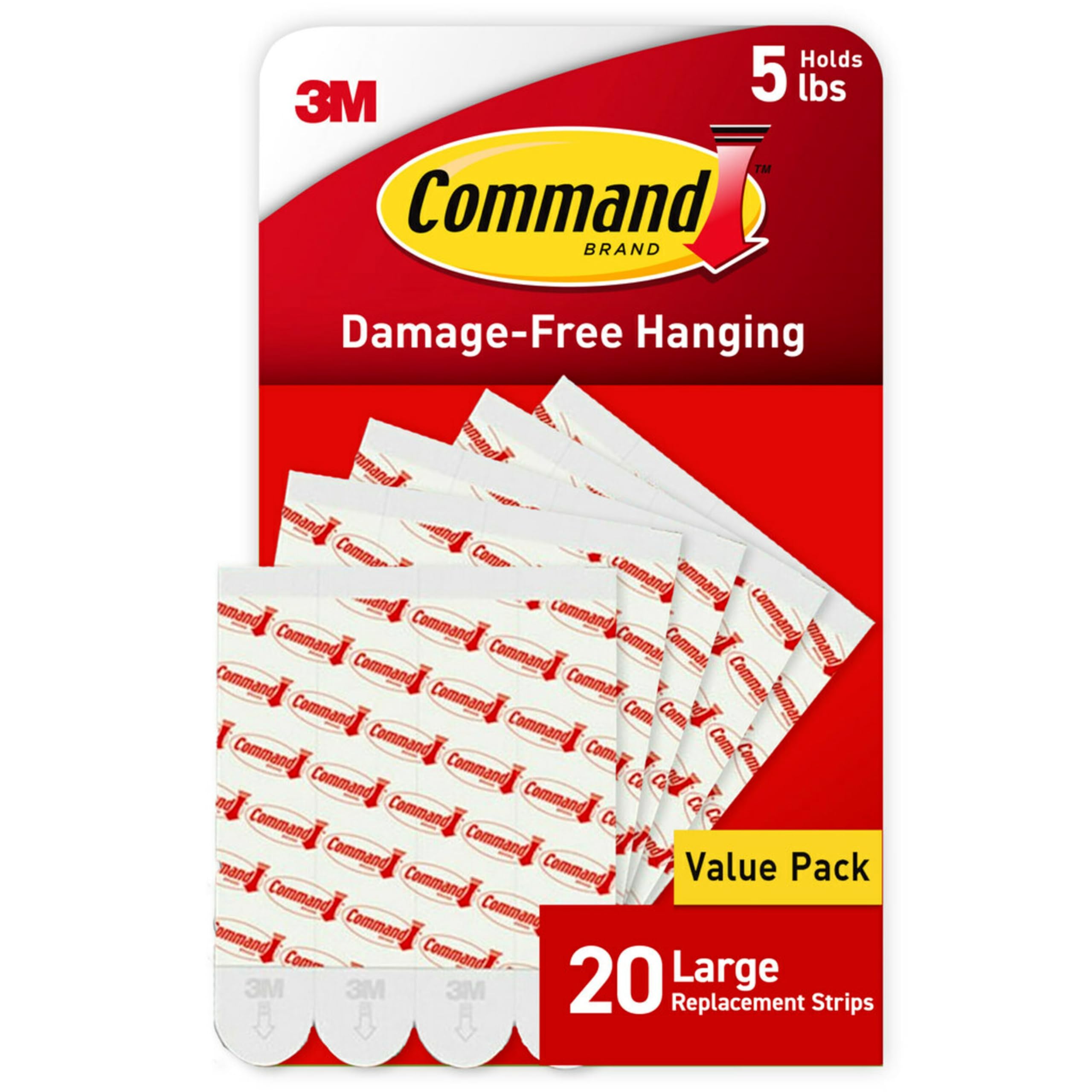 Command White Large Refill Adhesive Strips, 20 Count, Holds Up to 5 Pounds, Damage Free Hanging, No Tools Required