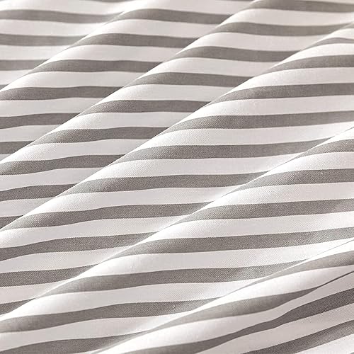 Miniatura 4 de JELLYMONI Sábana bajera ajustable de 100% algodón gris a rayas, doble sábana extral de 16.0in, ultra suave transpirable bolsillo profundo impreso