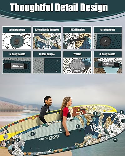 Miniatura 18 de ABBOARD Inflatable Stand Up Paddle Boards - Extra Wide Fishing Paddleboard,Cool Design,Ultra Stable Standup SUP,5 Handles,15 D-Rings, Camera Verde