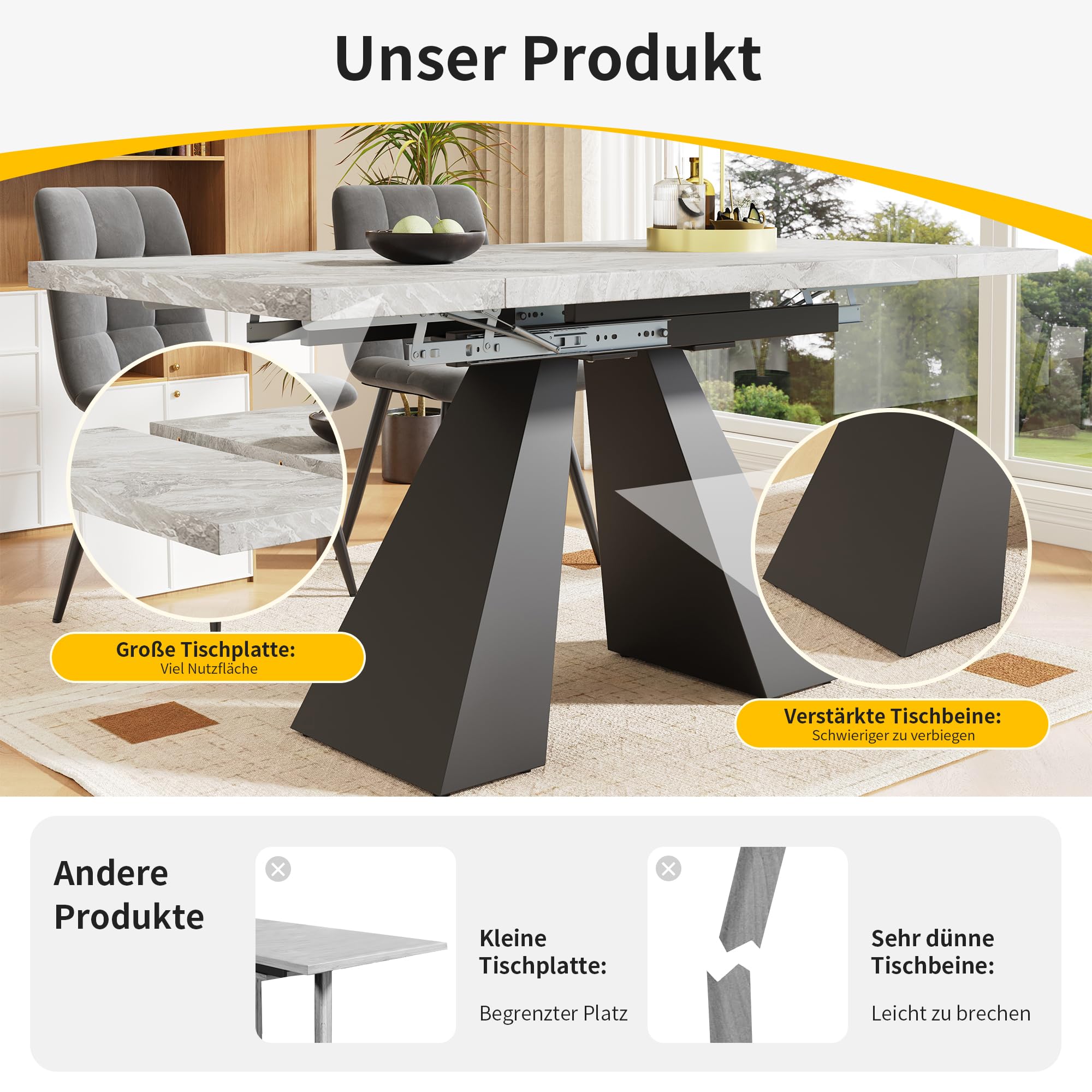 Lcoho Mesa de comedor telescópica (99-159 x 74 cm), mesa de comedor extensible, mesa de cocina que ahorra espacio, amplia superficie de trabajo, diseño flexible, para oficina en casa y salón, mesa